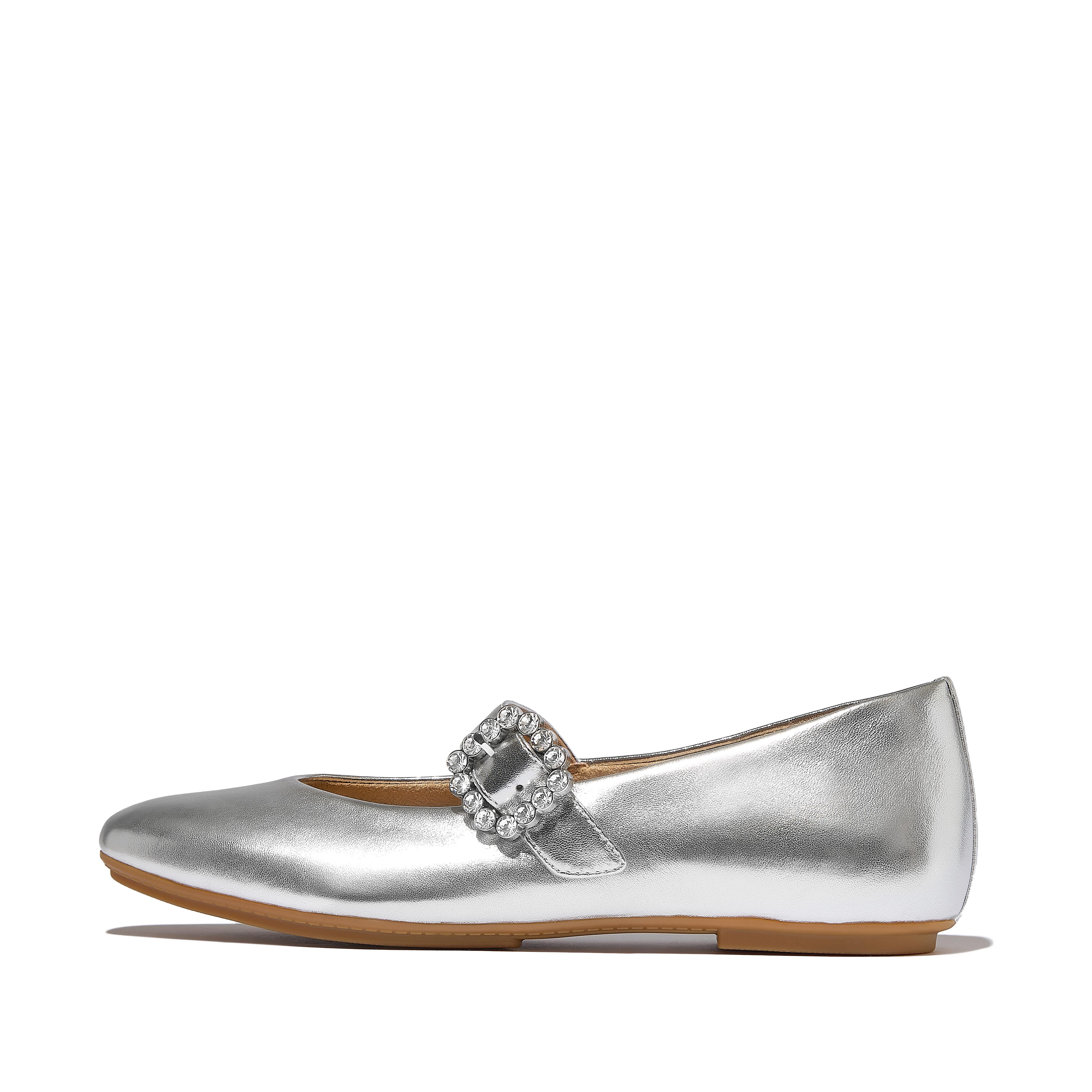 Women DELICATO Crystal-Buckle Metallic-Leather Mary Janes