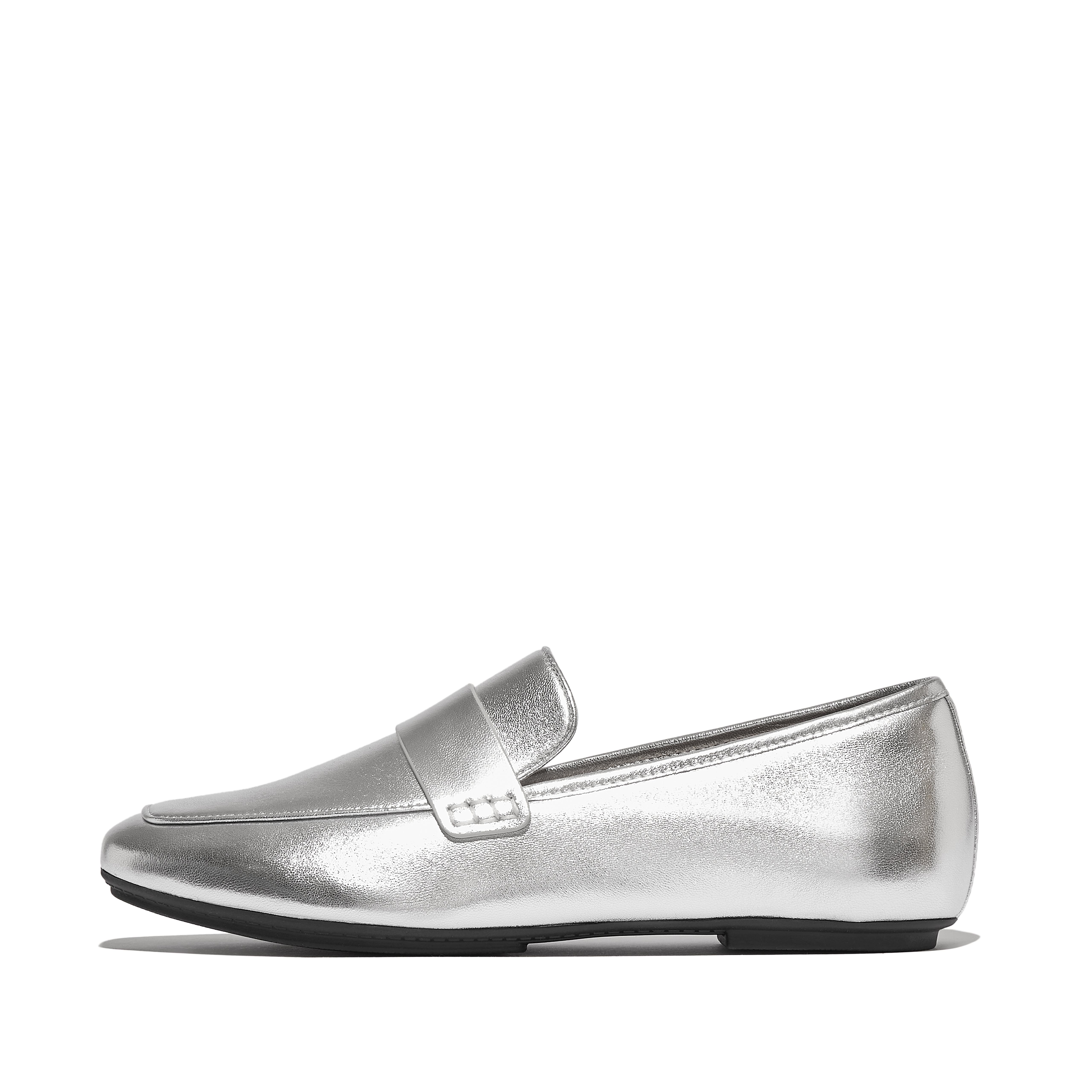 FitFlop DELICATO Soft Metallic-Leather Loafers, Outlet, Silver, Size: US 5
