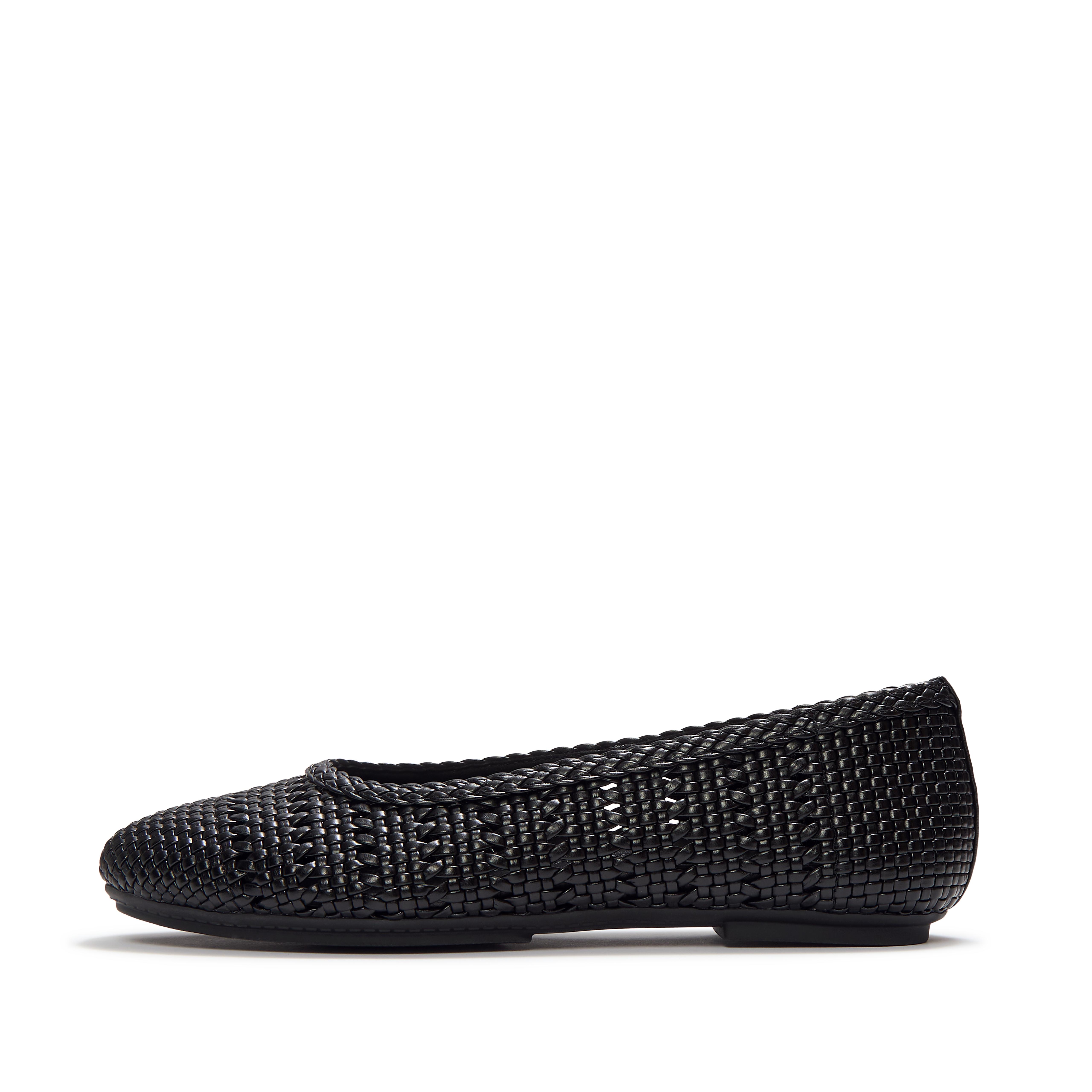 Fit Flop  Delicato Woven Ballerinas Black Leather in Women's size 6.5