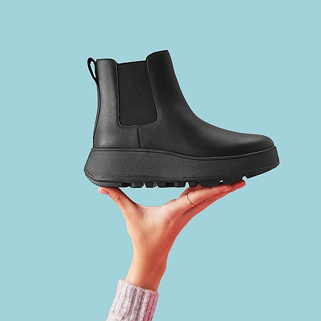 FitFlop F-mode leather boot in black. 