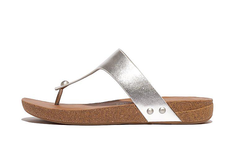 Metallic-Leather Toe-Post Sandals