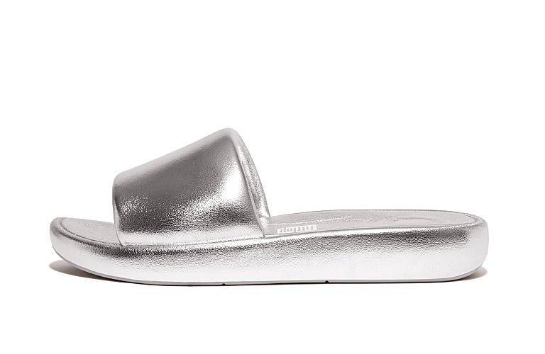 Padded Metallic-Leather Slides