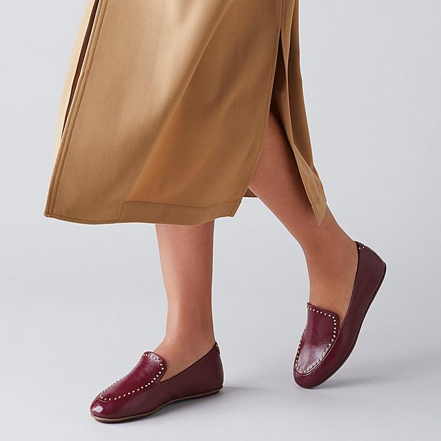 Fitflop Classic womens leather loafer in berry colour with microstud details.