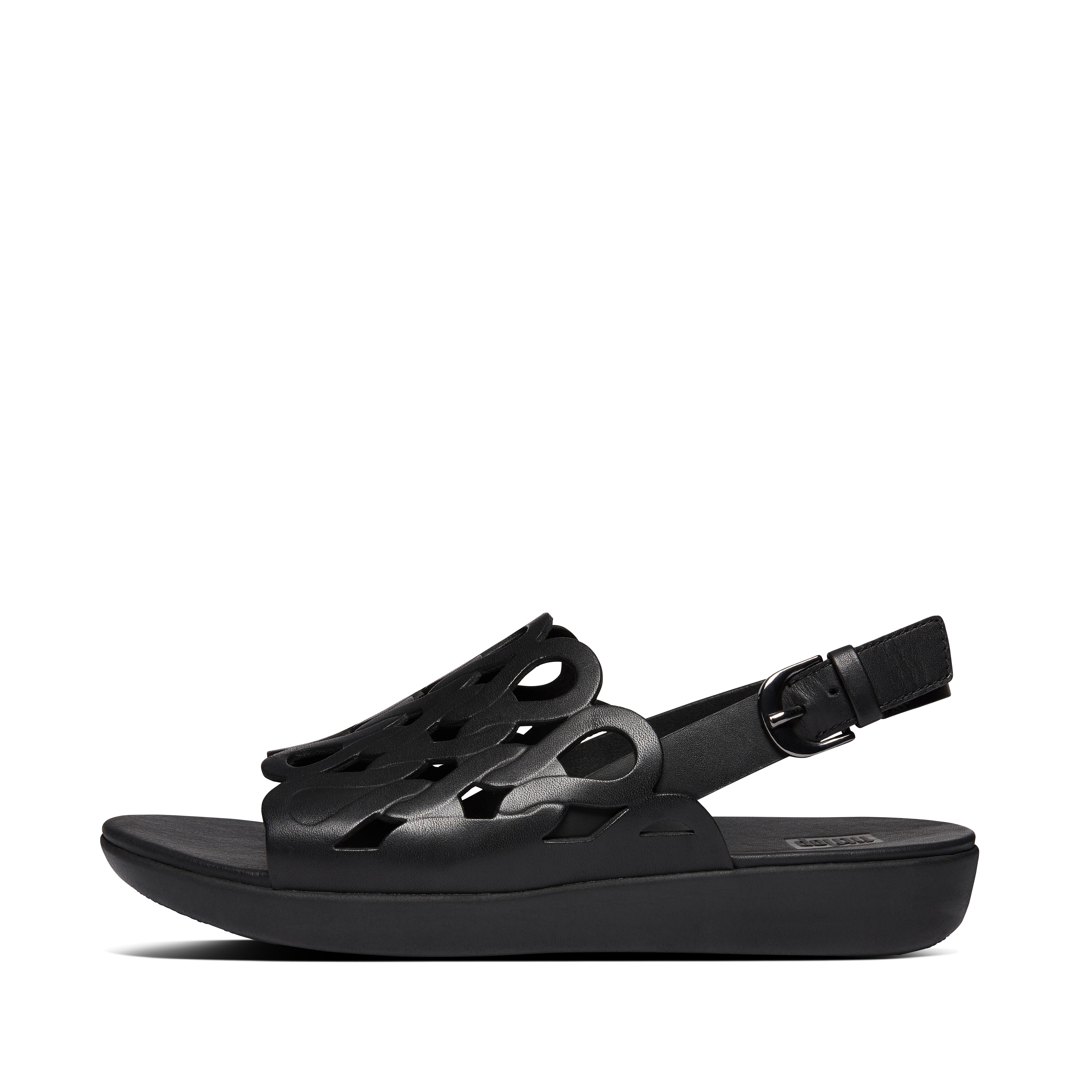 black leather strap sandals