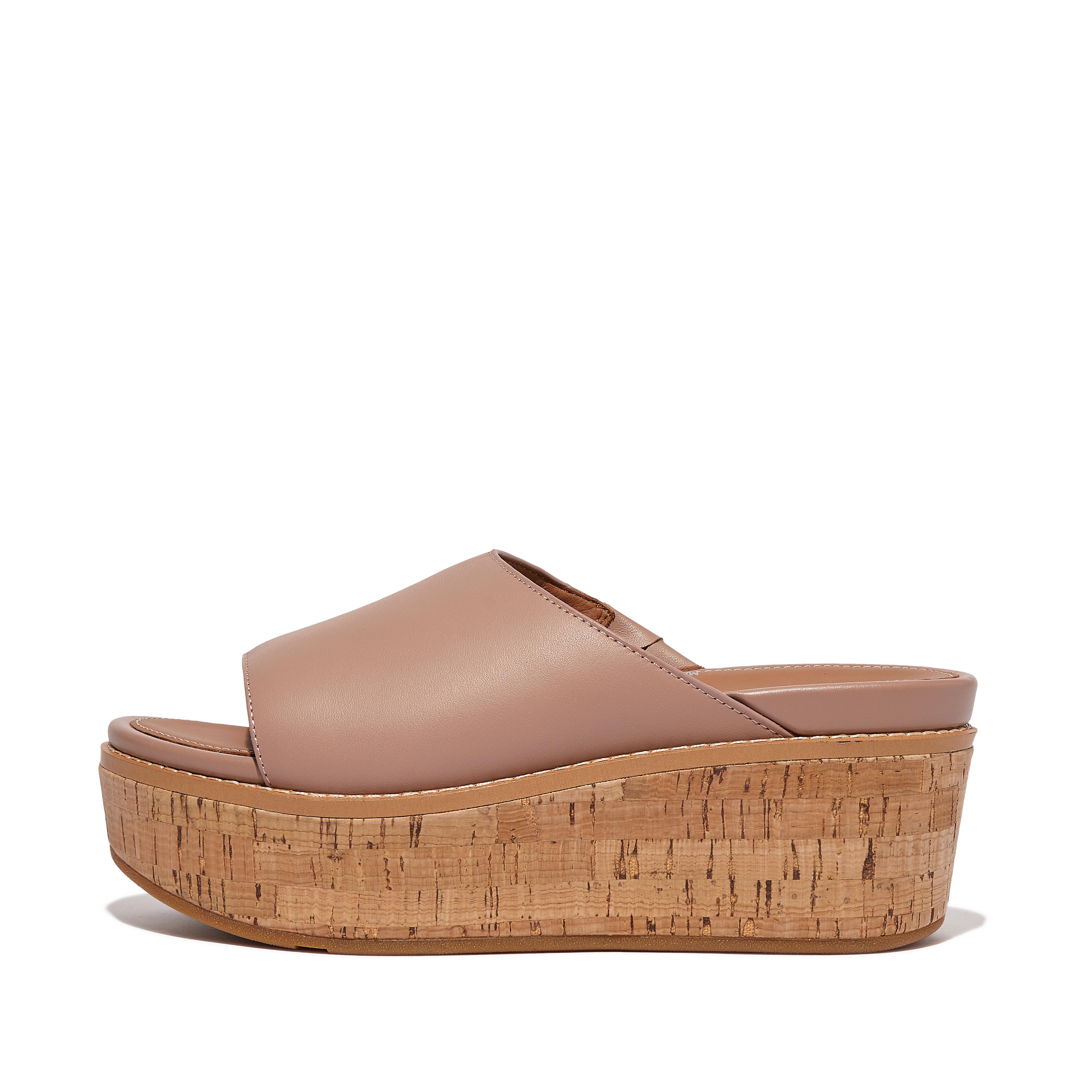 Fitflop Cork-Wrap Leather Wedge Slides