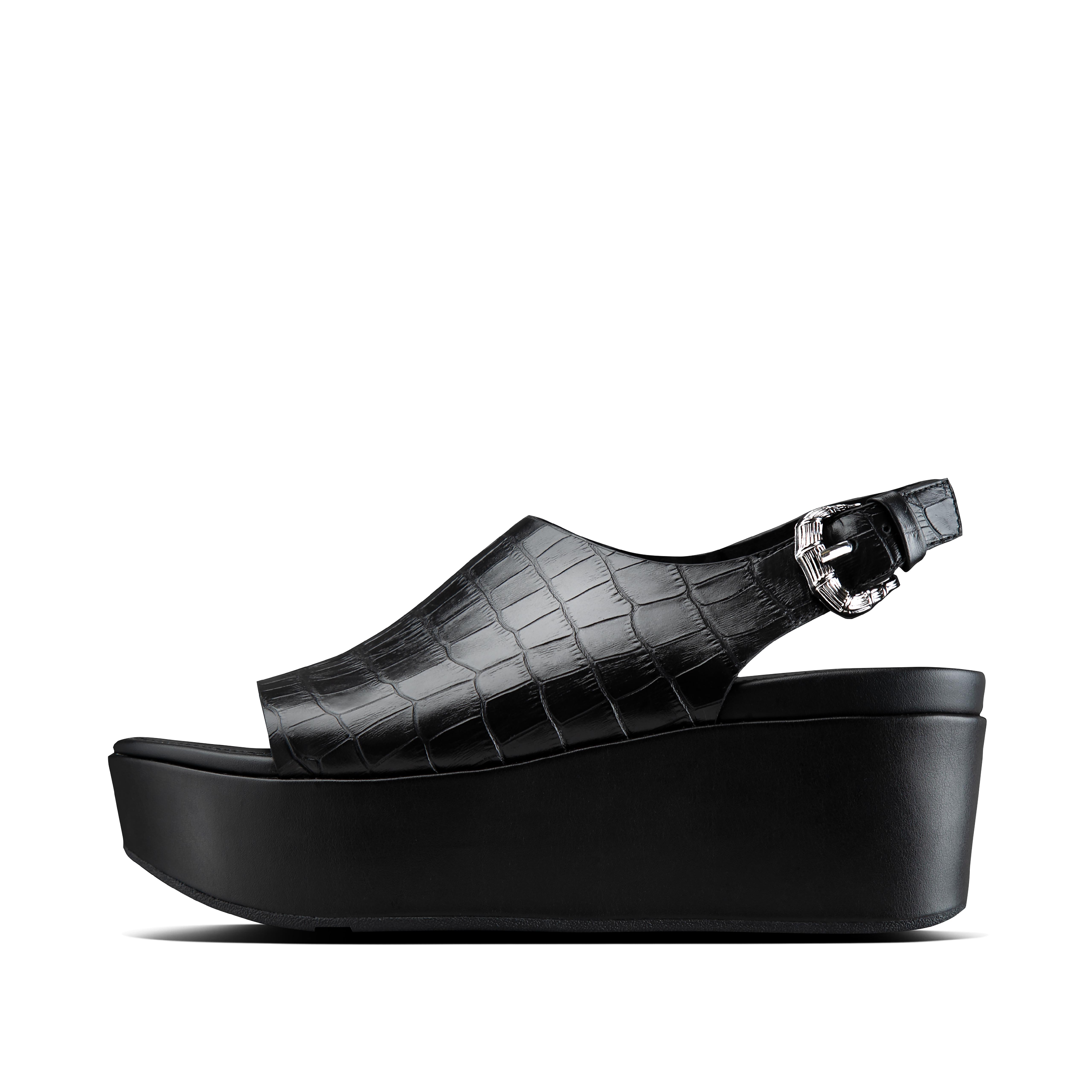 black leather wedge sandals