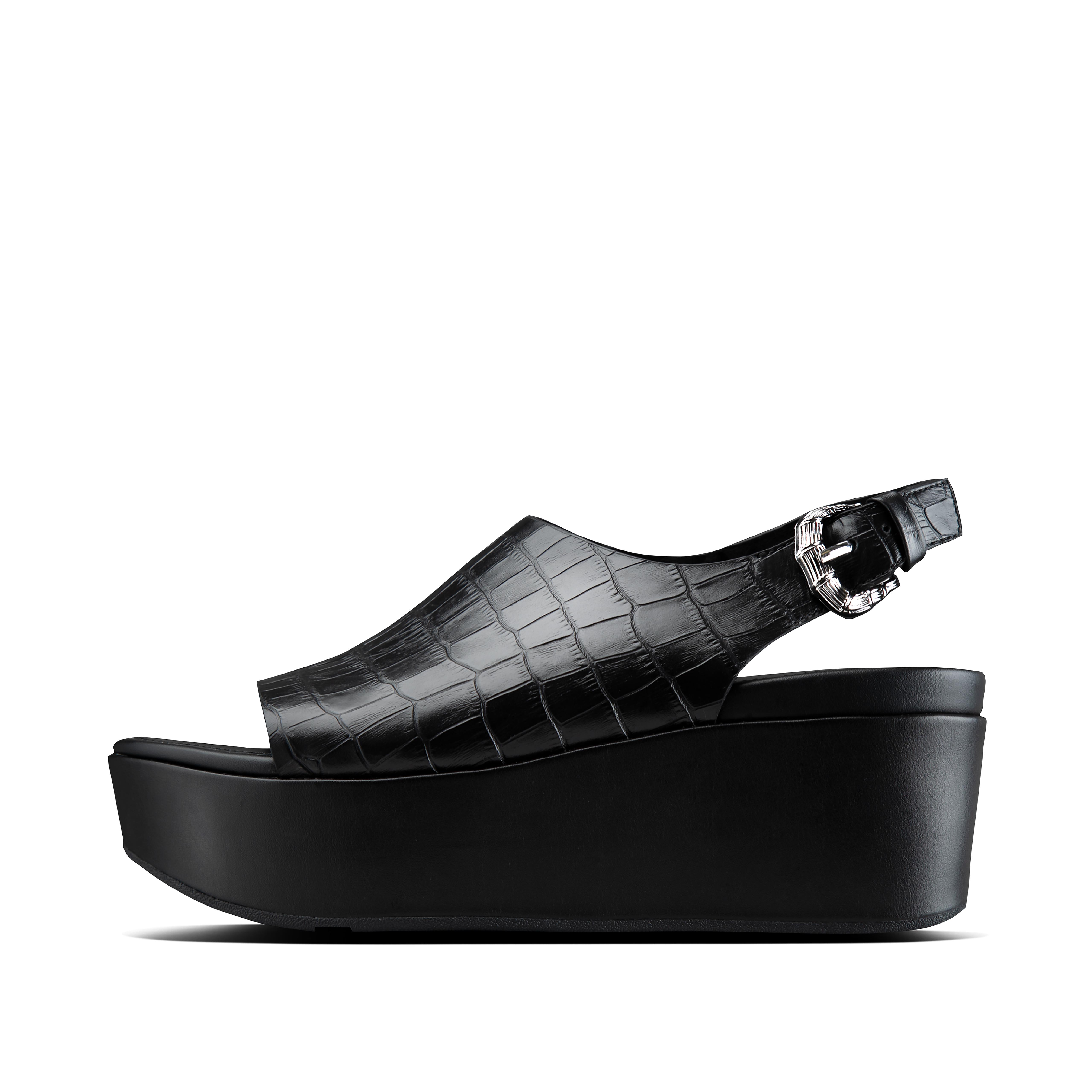 black wedge slip on shoes