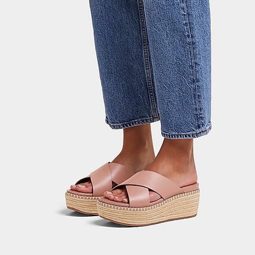 Fitflop Eloise Espadrille Wedge Cross Slide サンダル Women's Eloise Leather Slides | FitFlop US