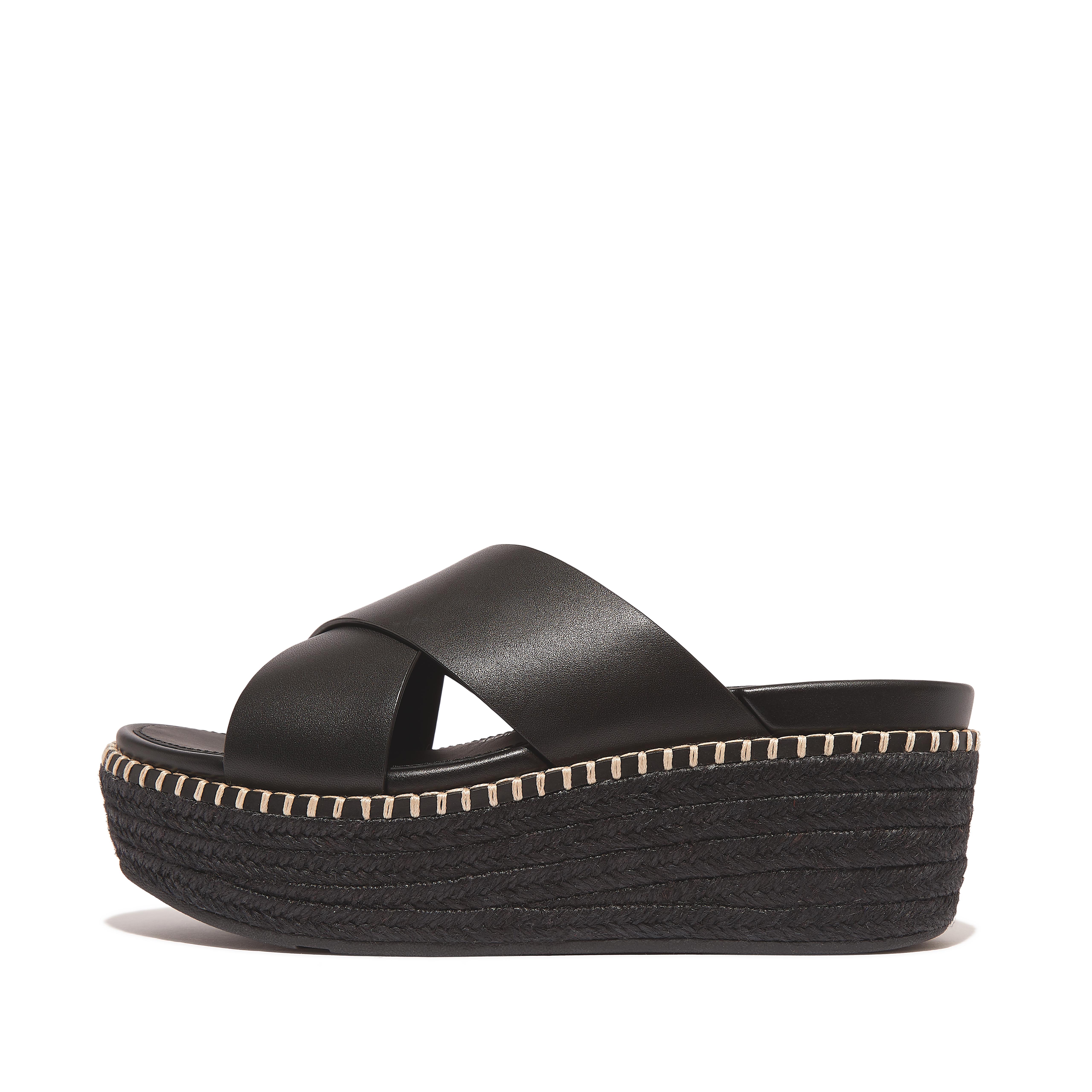 Women ELOISE Espadrille Leather Wedge Cross Slides, Outlet