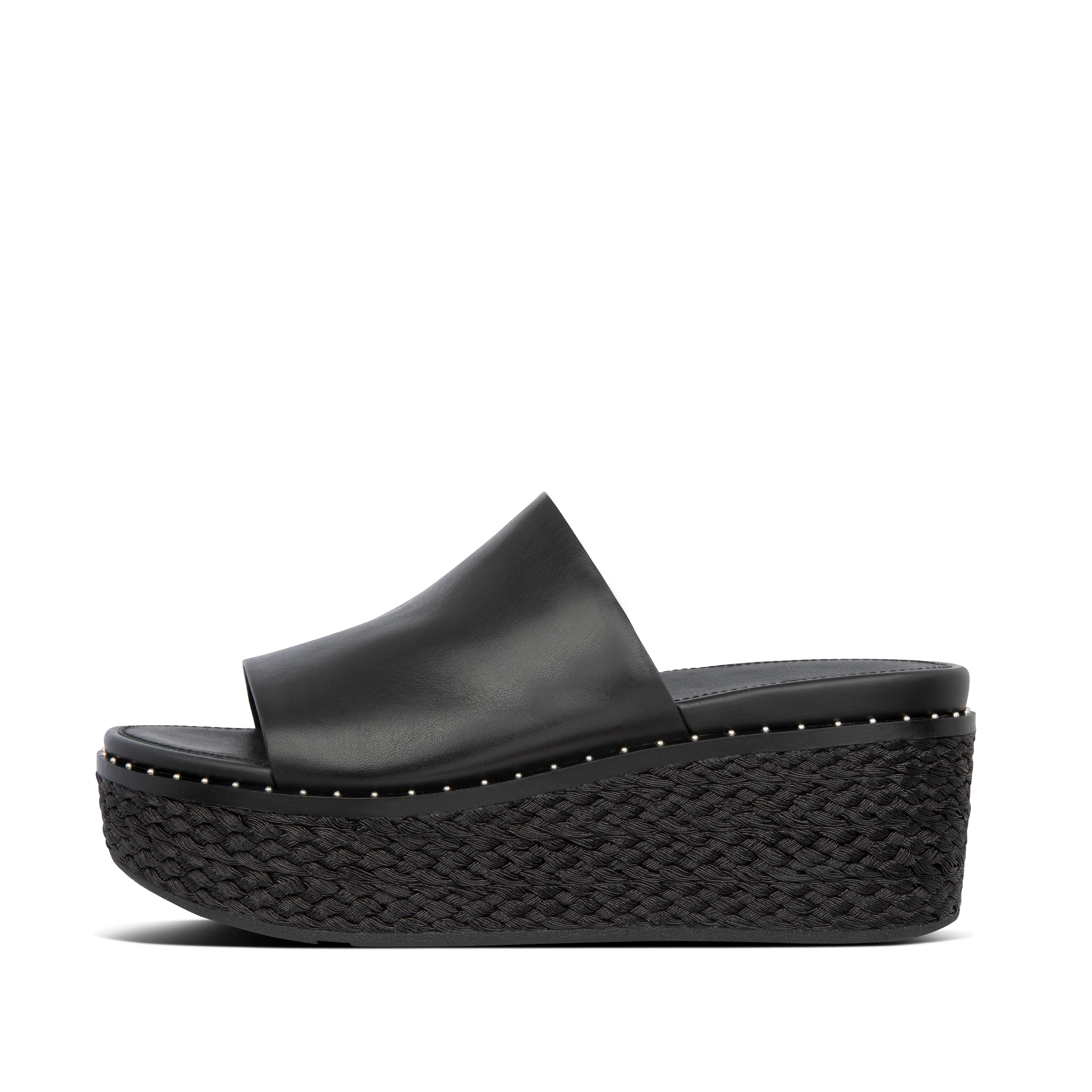 black leather espadrille wedges