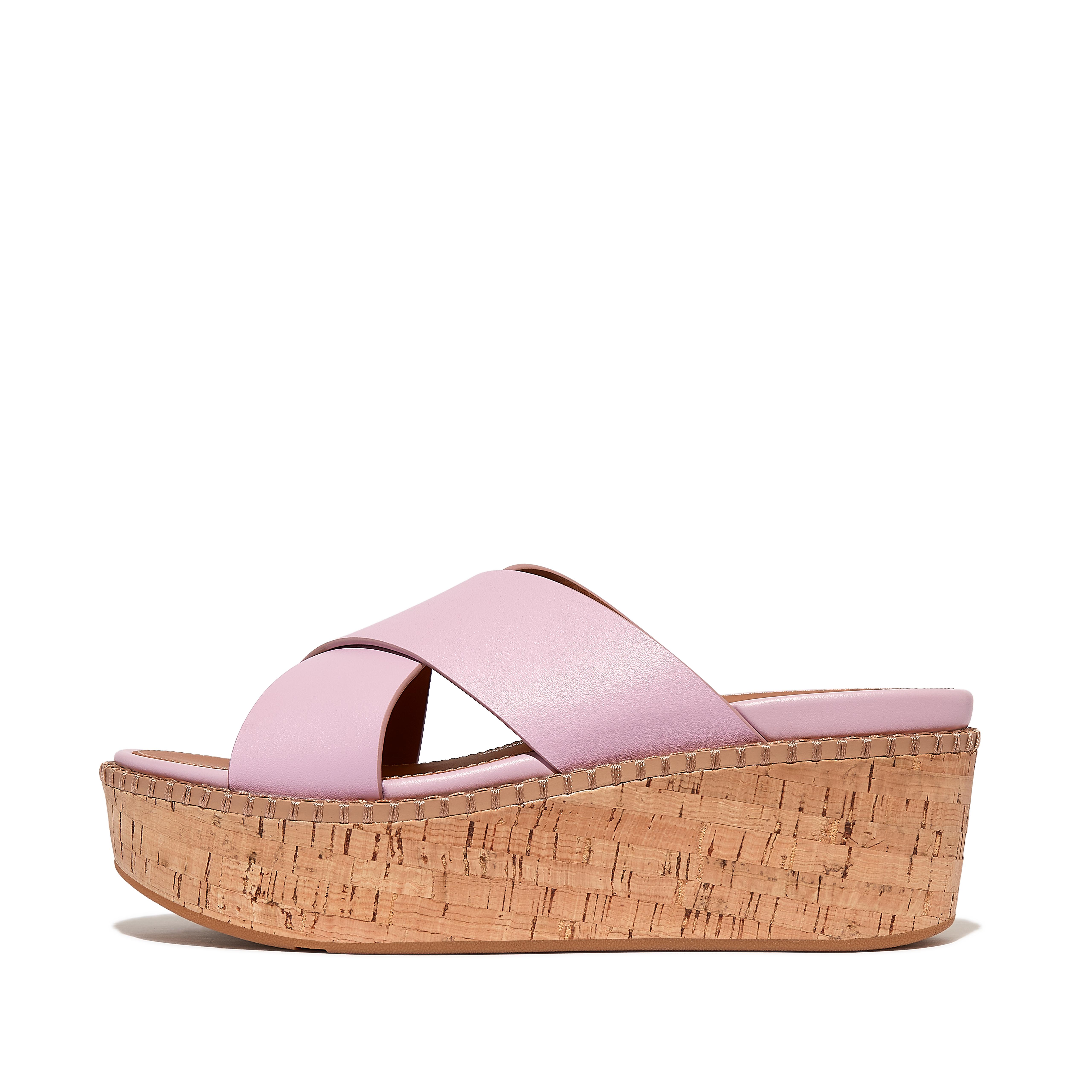 Women ELOISE Leather/Cork Wedge Cross Slides, Outlet