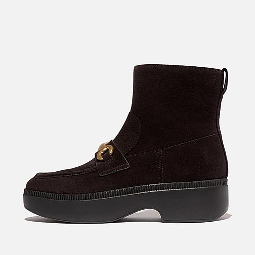 Fitflop Women s F LUMA Chunky Snaffle Suede Demi Wedge Ankle Boots Brown Mix Size CA 7