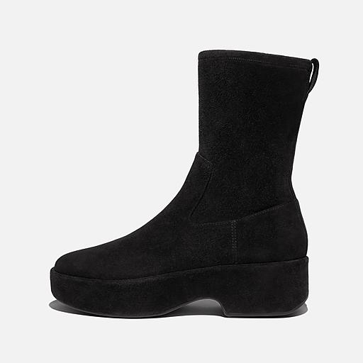 Black wedge boots mid calf hotsell