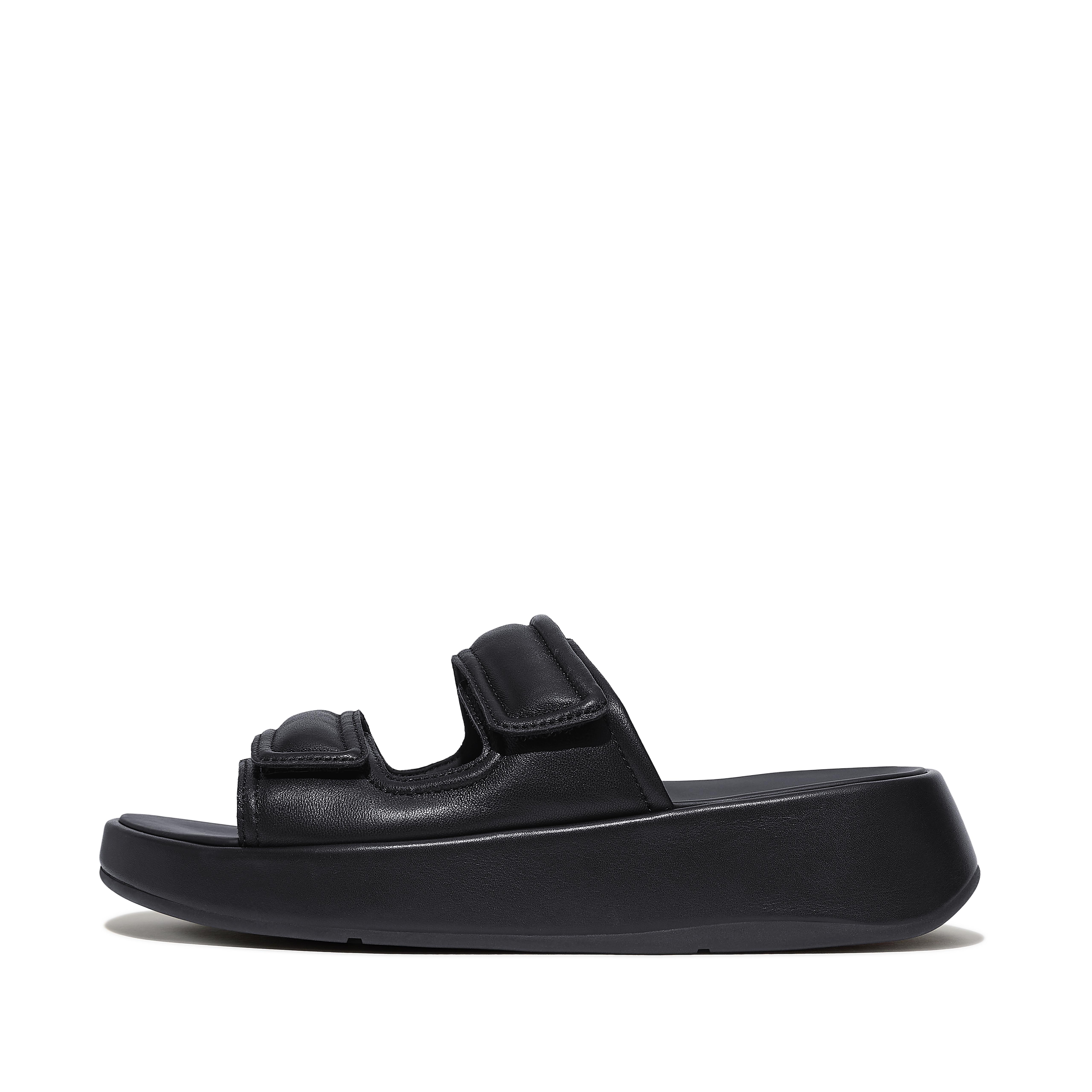 Women F-MODE Adjustable Padded-Leather Flatform Two-Bar Slides, Full Price