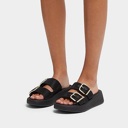 Women s F Mode Glitz Mesh Polyester Faux Leather Pu Slides FitFlop CA