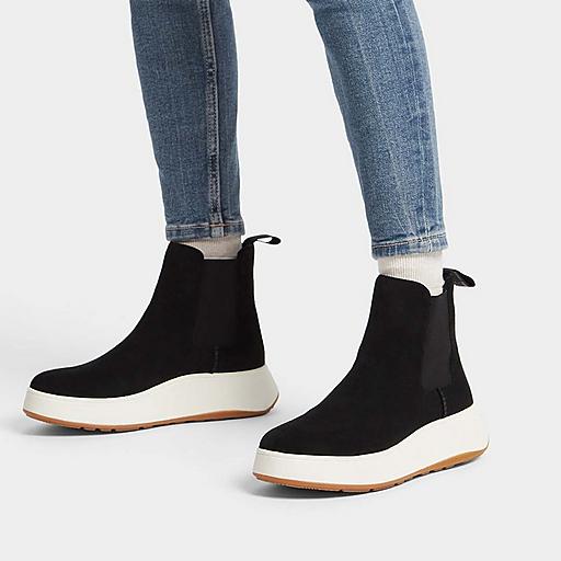 Women's F-Mode Black Flatform Chelsea Boots | FitFlop US