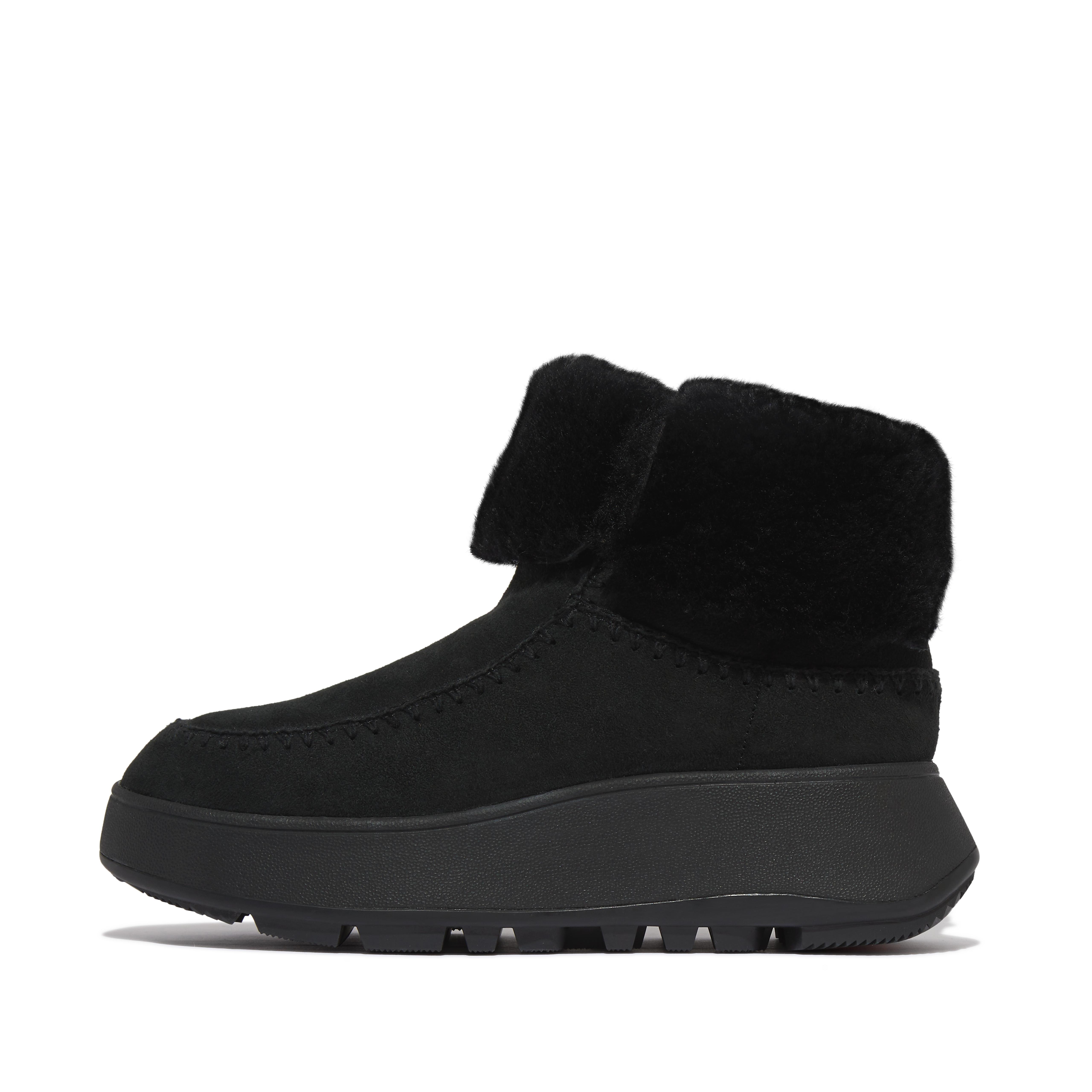 핏플랍 Fitflop Crochet-Stitch Double-Faced Shearling Flatform Moc Boots,All Black