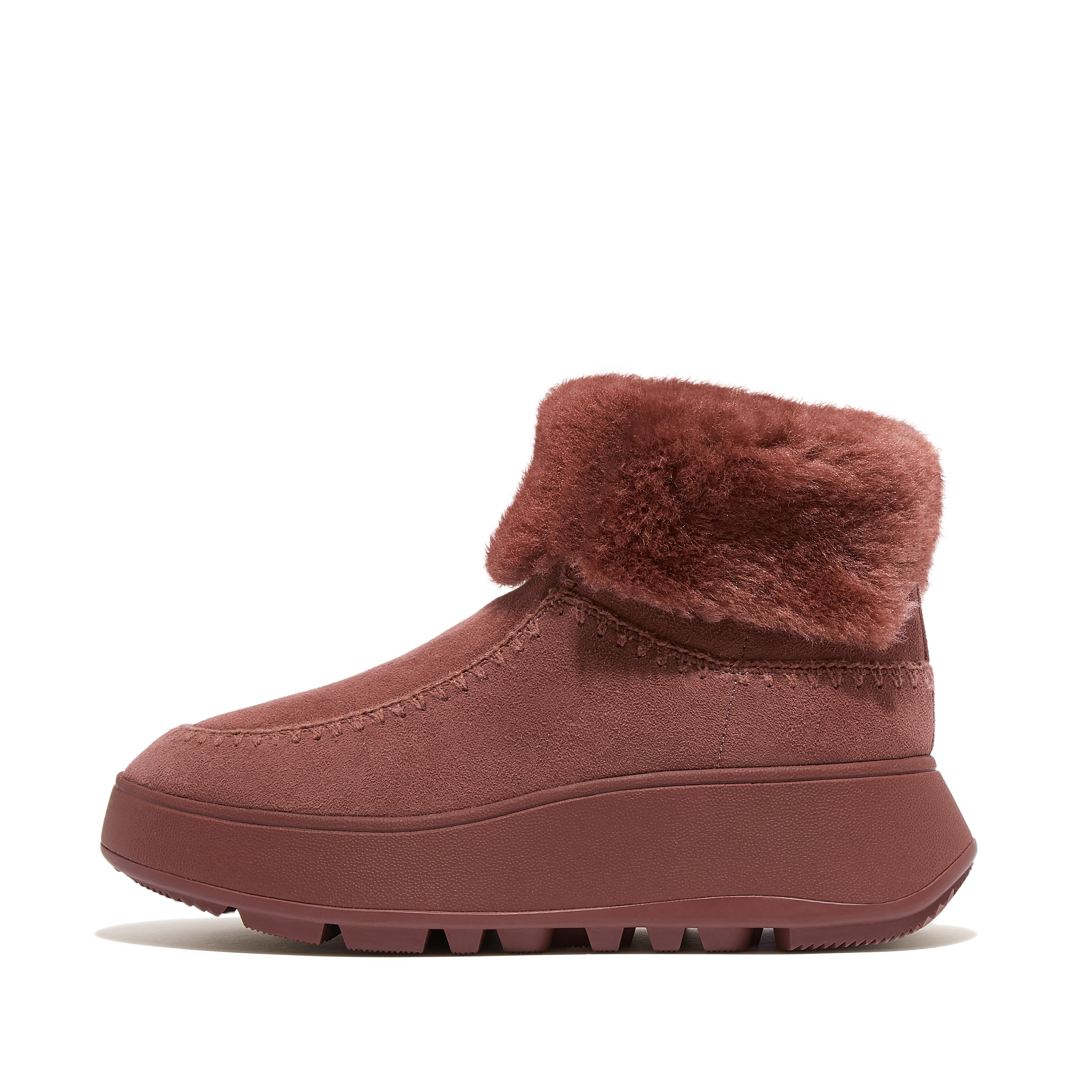 핏플랍 Fitflop Crochet-Stitch Double-Faced Shearling Flatform Moc Boots,Clay Brown