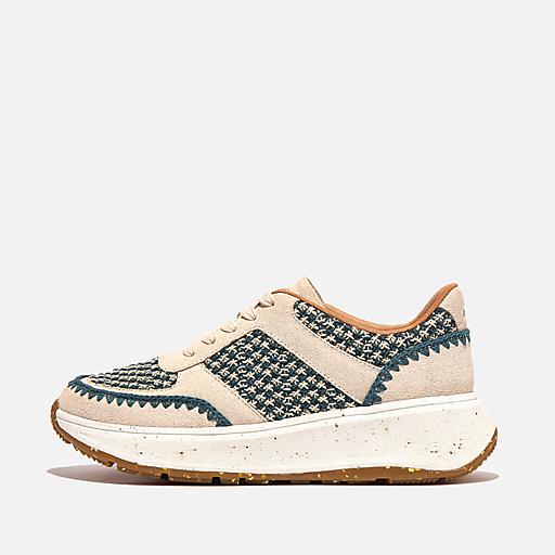 Fitflop Women s F MODE E01 Suede Flatform Sneakers Steel Blue Size CA 6.5 Suede Crochet Knit Polyester