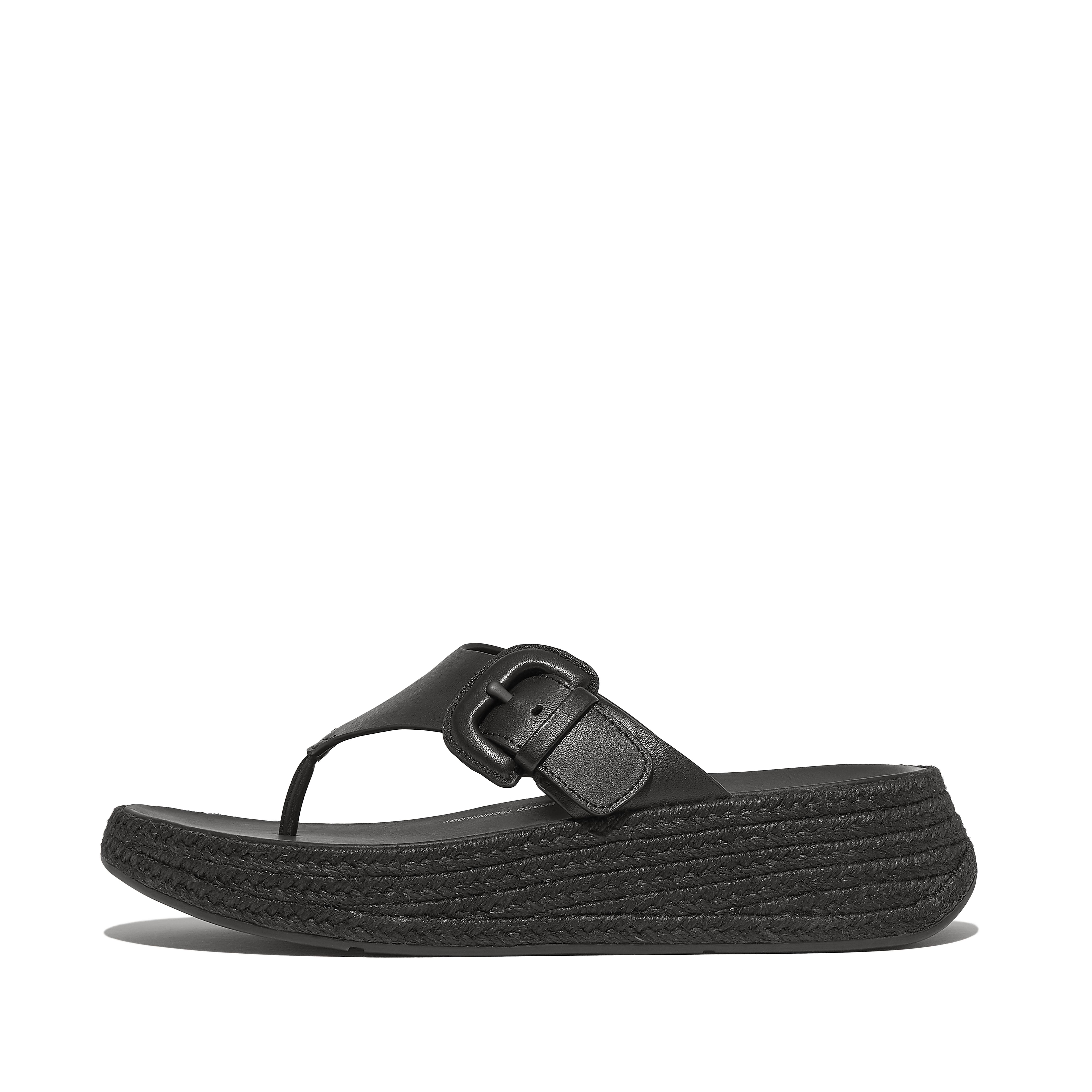 Women F-MODE Espadrille Buckle Leather Flatform Toe-Post Sandals, Outlet