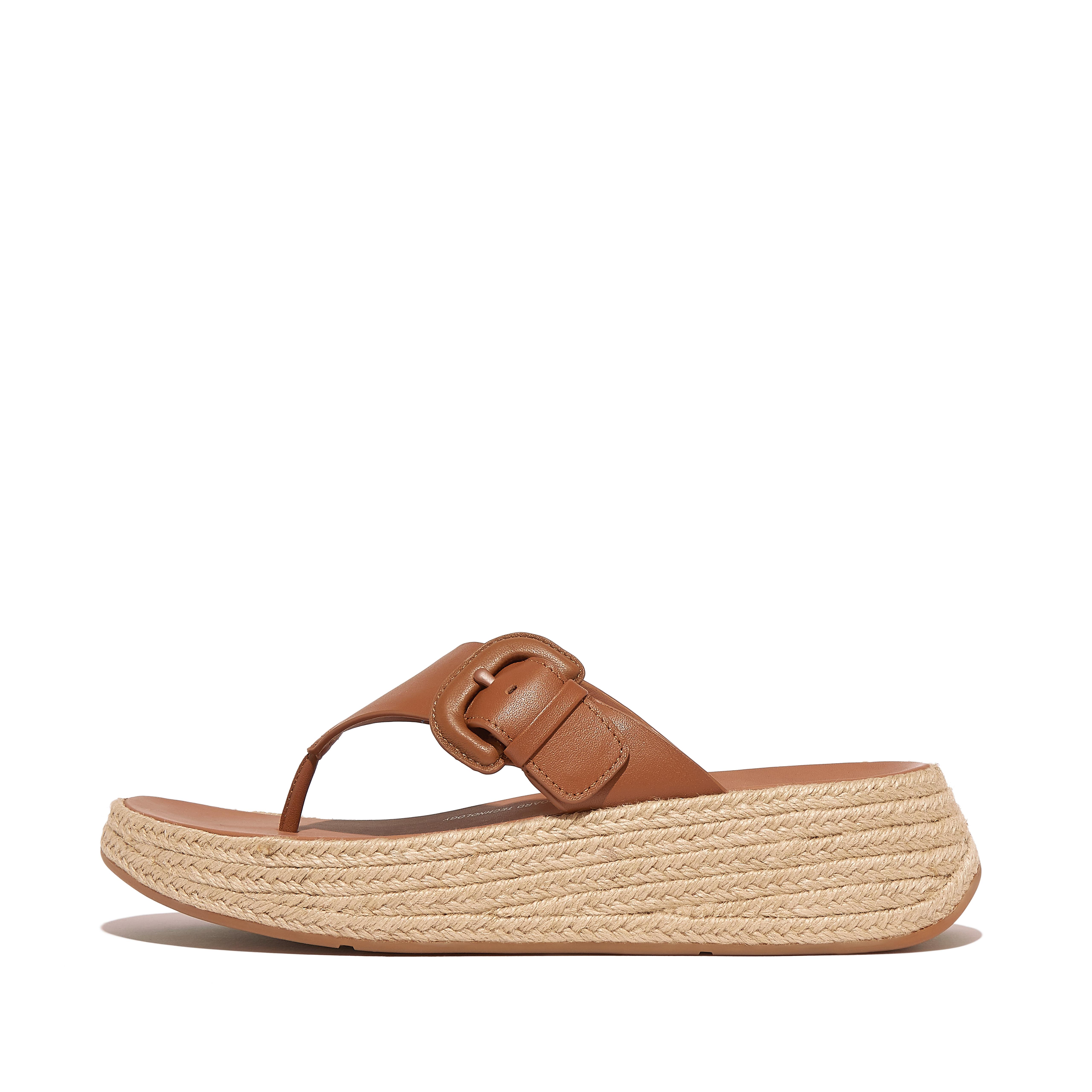 Women F-MODE Espadrille Buckle Leather Flatform Toe-Post Sandals, Outlet
