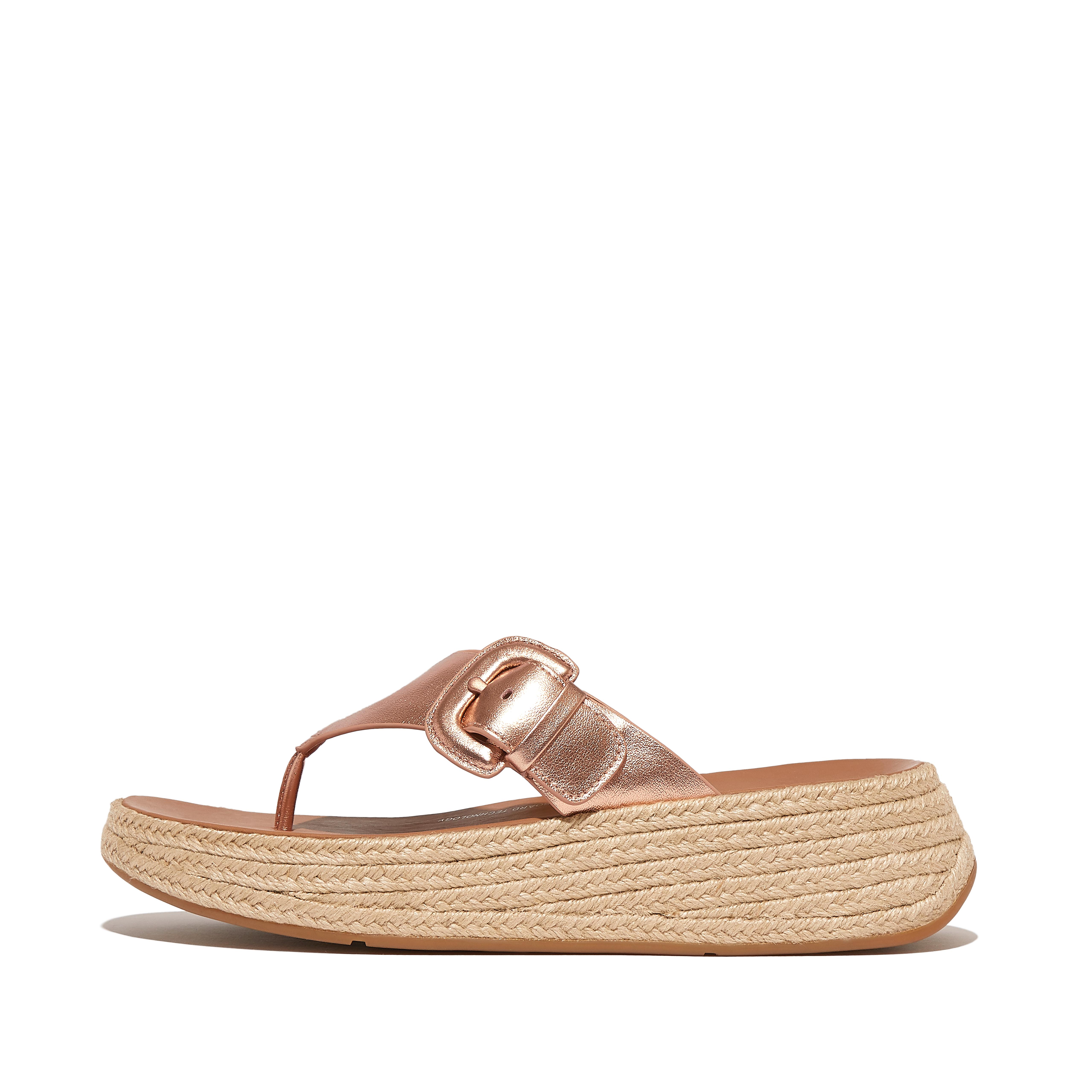 Women F-MODE Espadrille Buckle Metallic-Leather Flatform Toe-Post Sandals, Outlet
