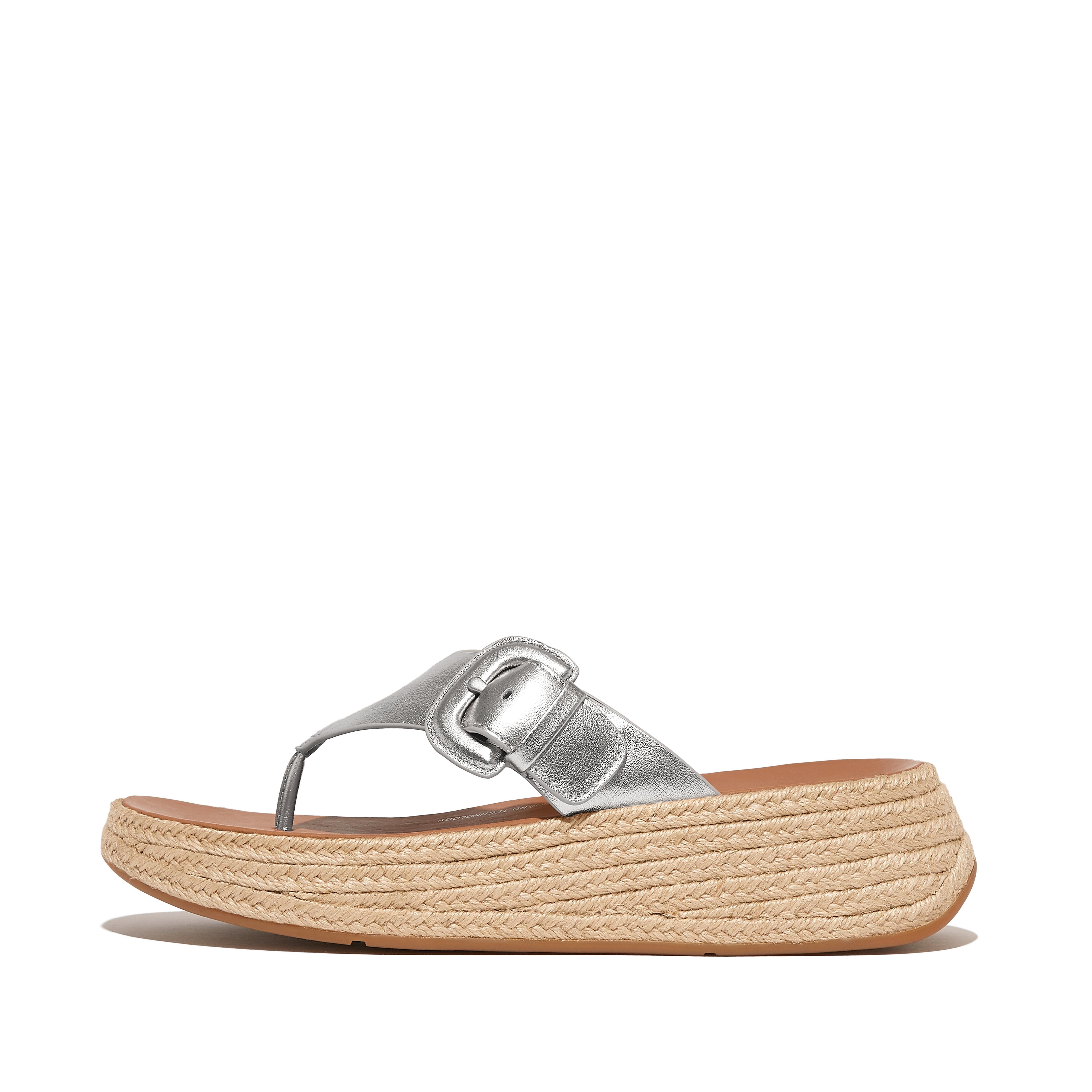 Women F-MODE Espadrille Buckle Metallic-Leather Flatform Toe-Post Sandals, Outlet