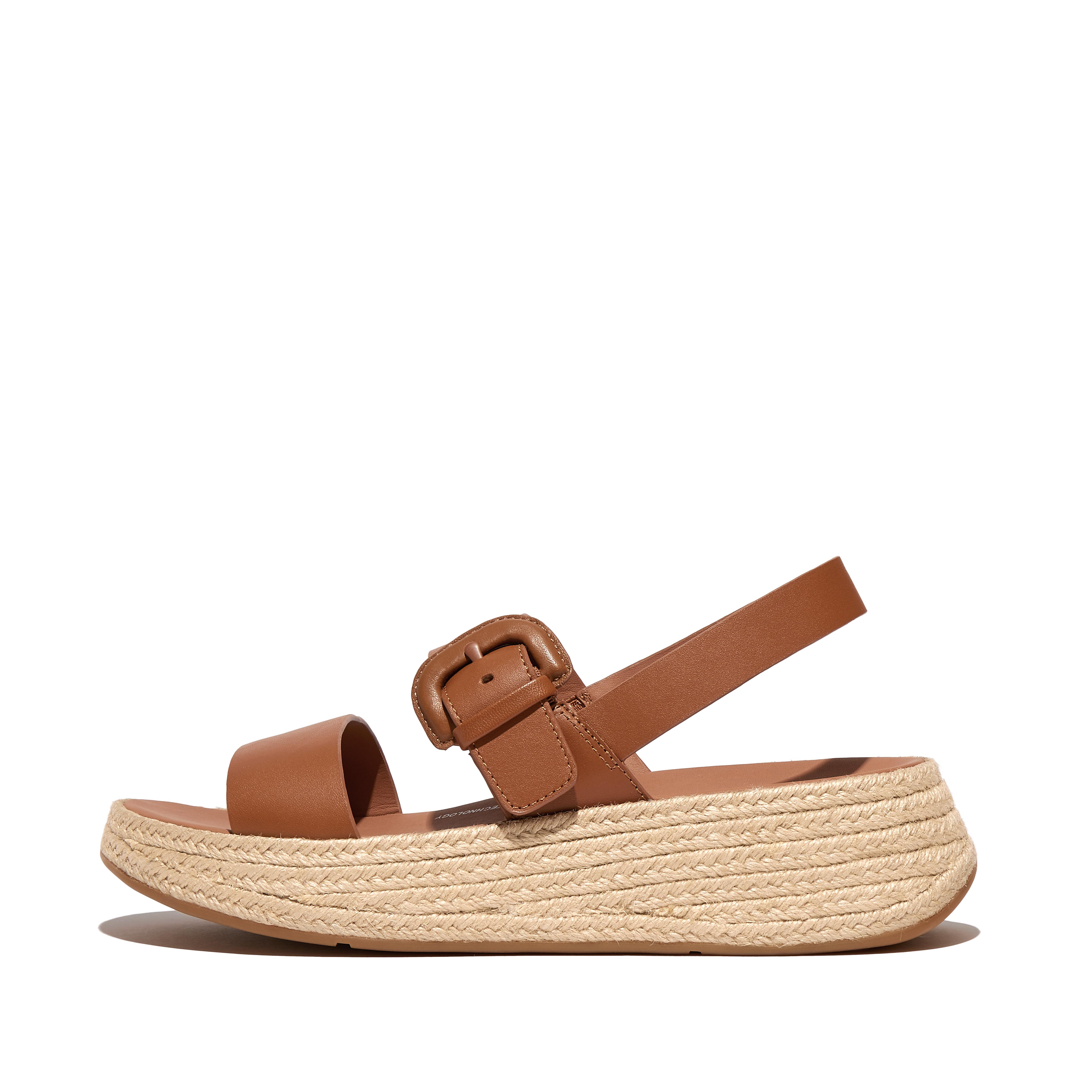 Women F-MODE Espadrille Buckle Leather Flatform Back-Strap Sandals, Full Price