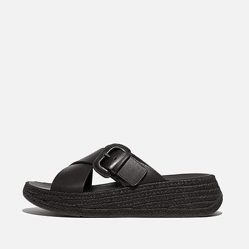 サンダル・ミュール Leather slides Jesse | Black Leather Woven Strap Sandal