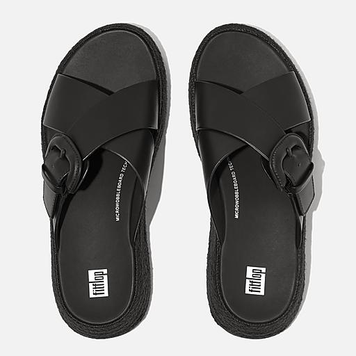 サンダル・ミュール Leather slides Jesse | Black Leather Woven Strap Sandal