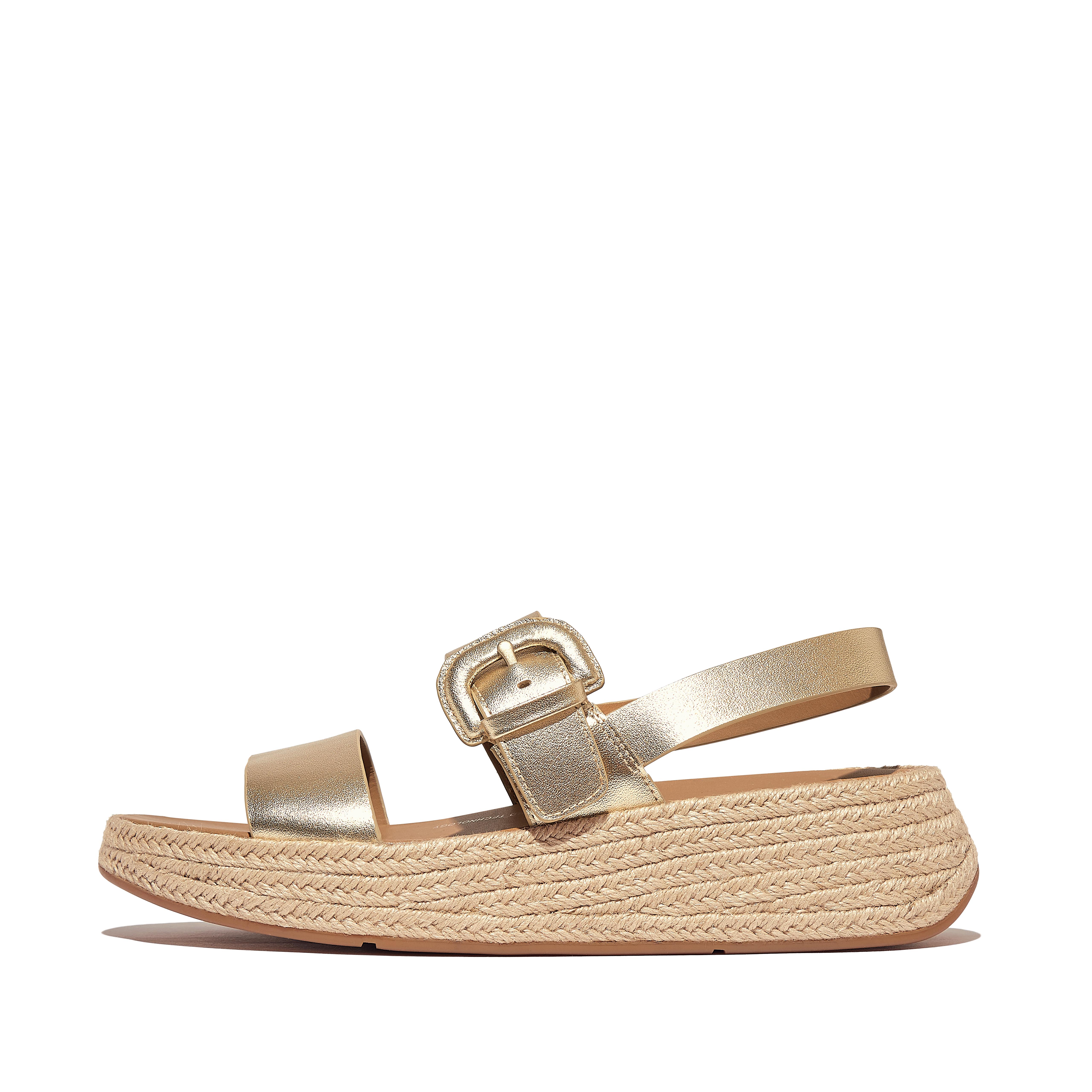 Women F-MODE Espadrille Buckle Metallic-Leather Flatform Back-Strap Sandals, Full Price