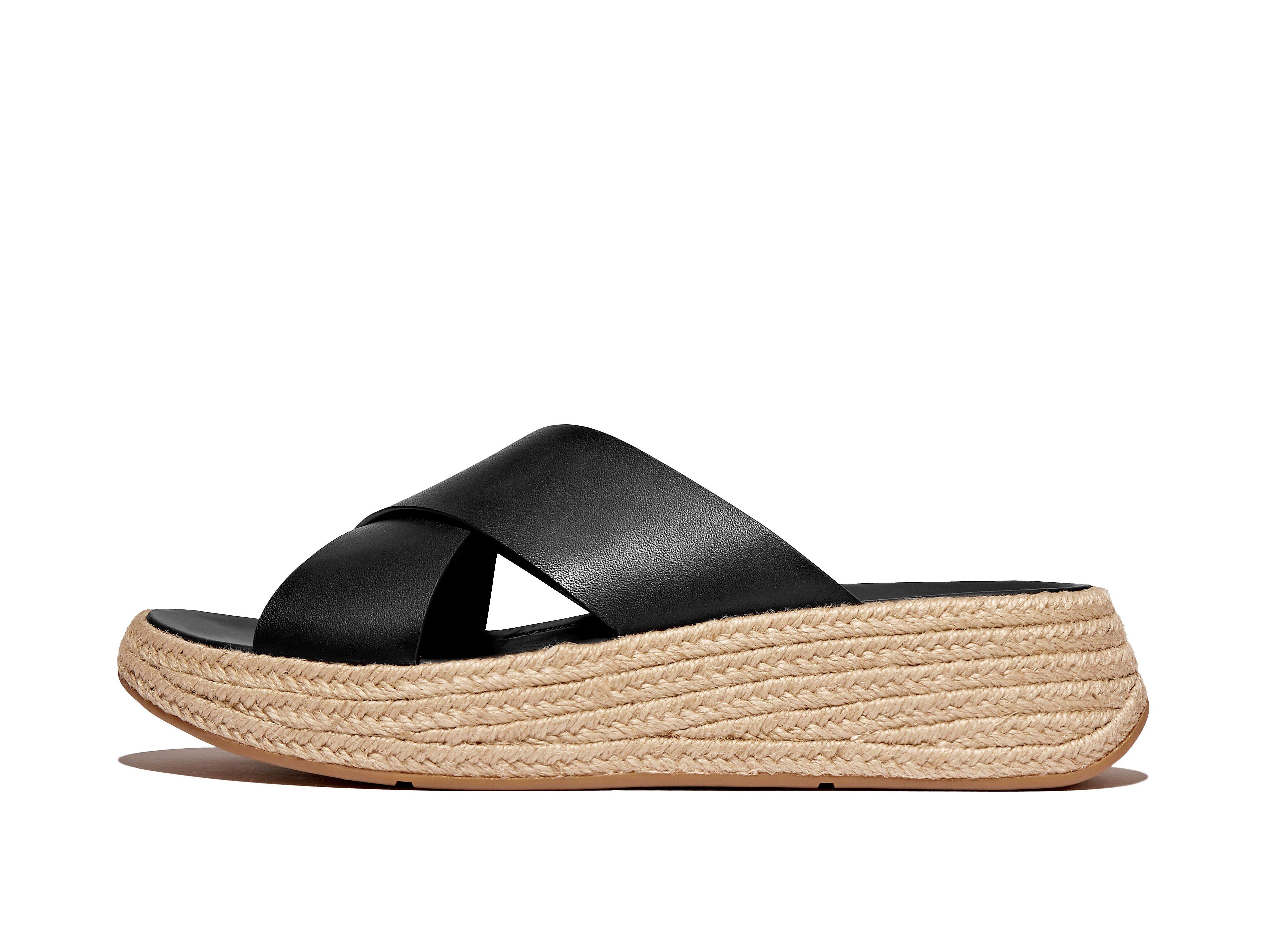 F-MODE Espadrille Leather Flatform Cross Slides - FitFlop EU