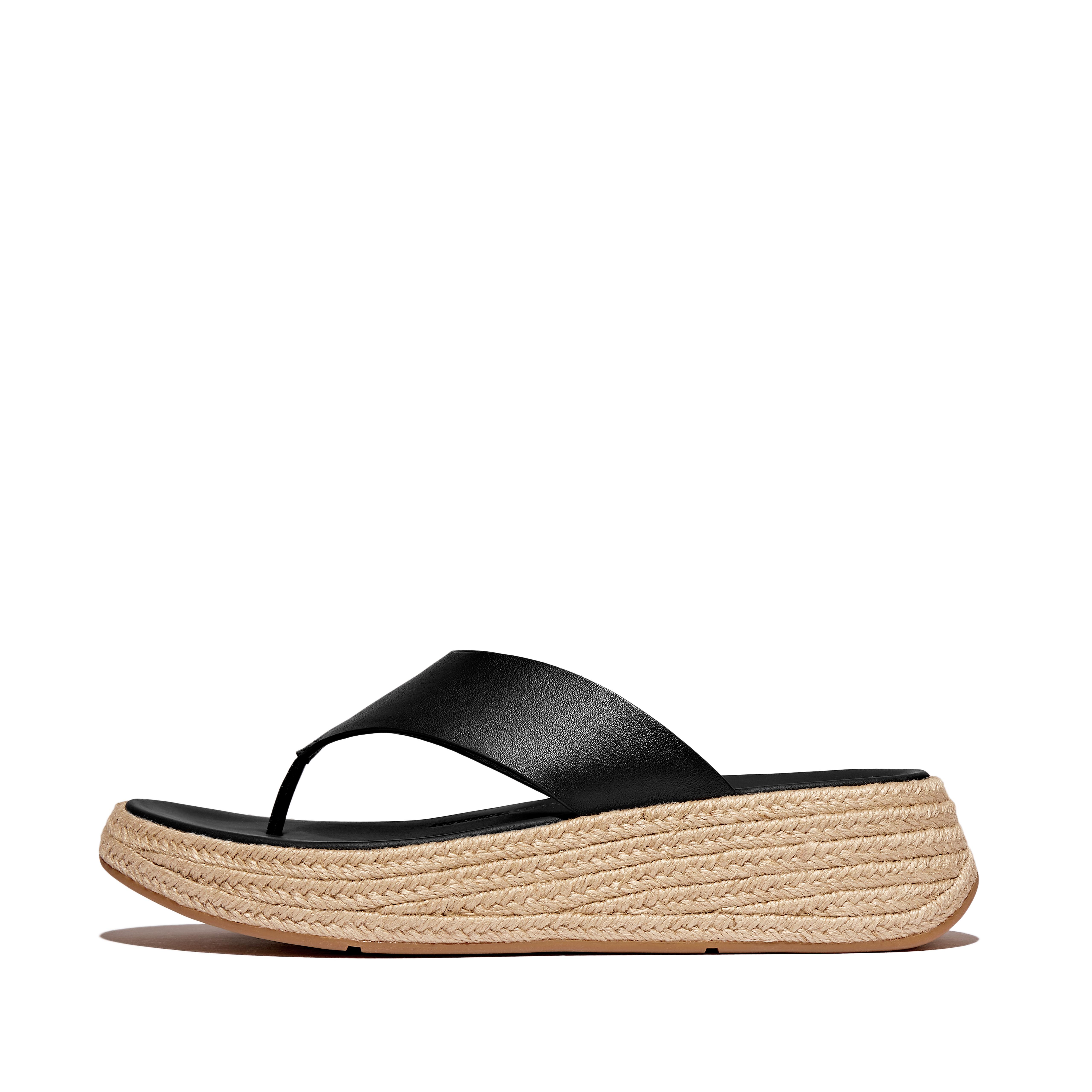 Women F-MODE Espadrille Leather Flatform Toe-Post Sandals