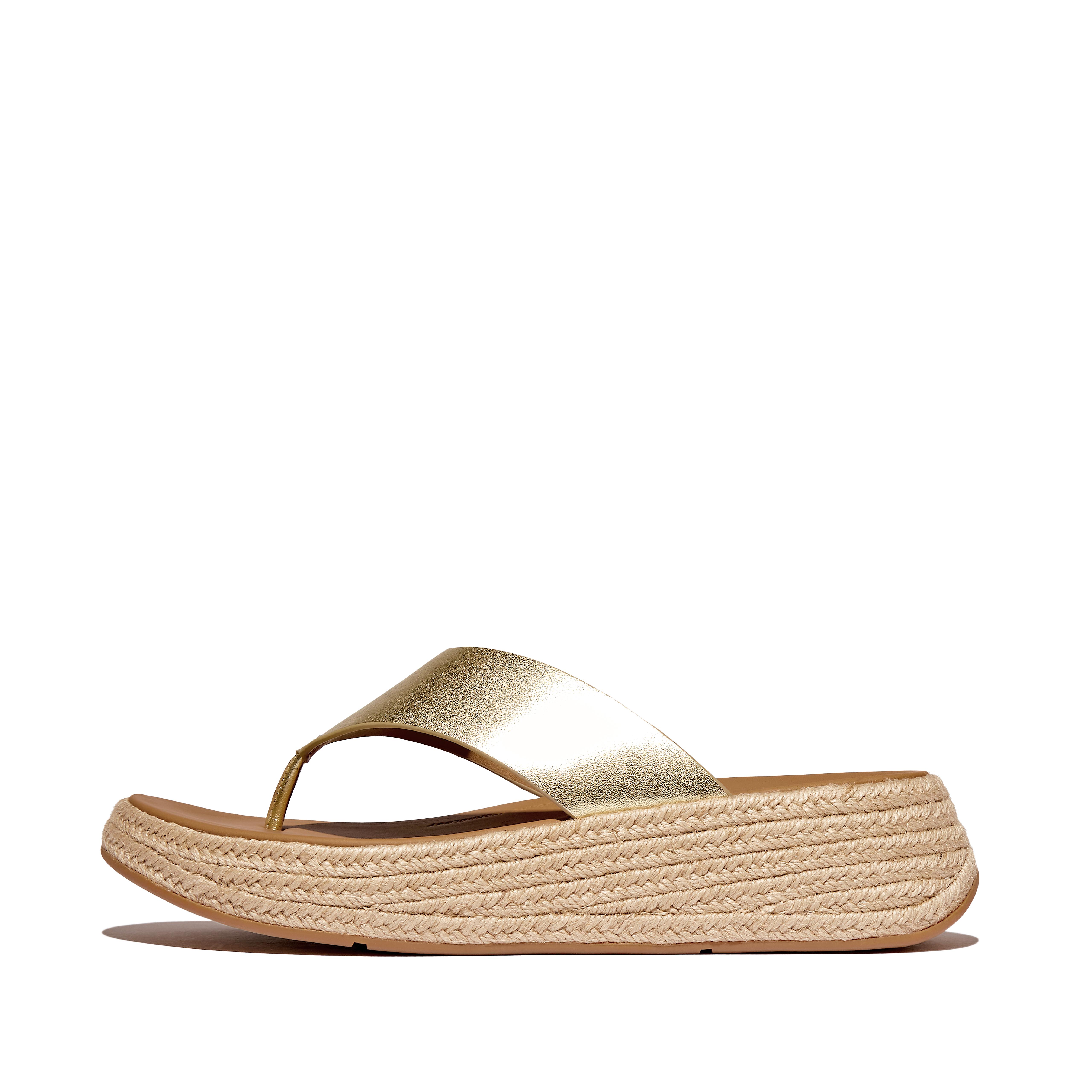 Women F-MODE Espadrille Metallic-Leather Flatform Toe-Post Sandals