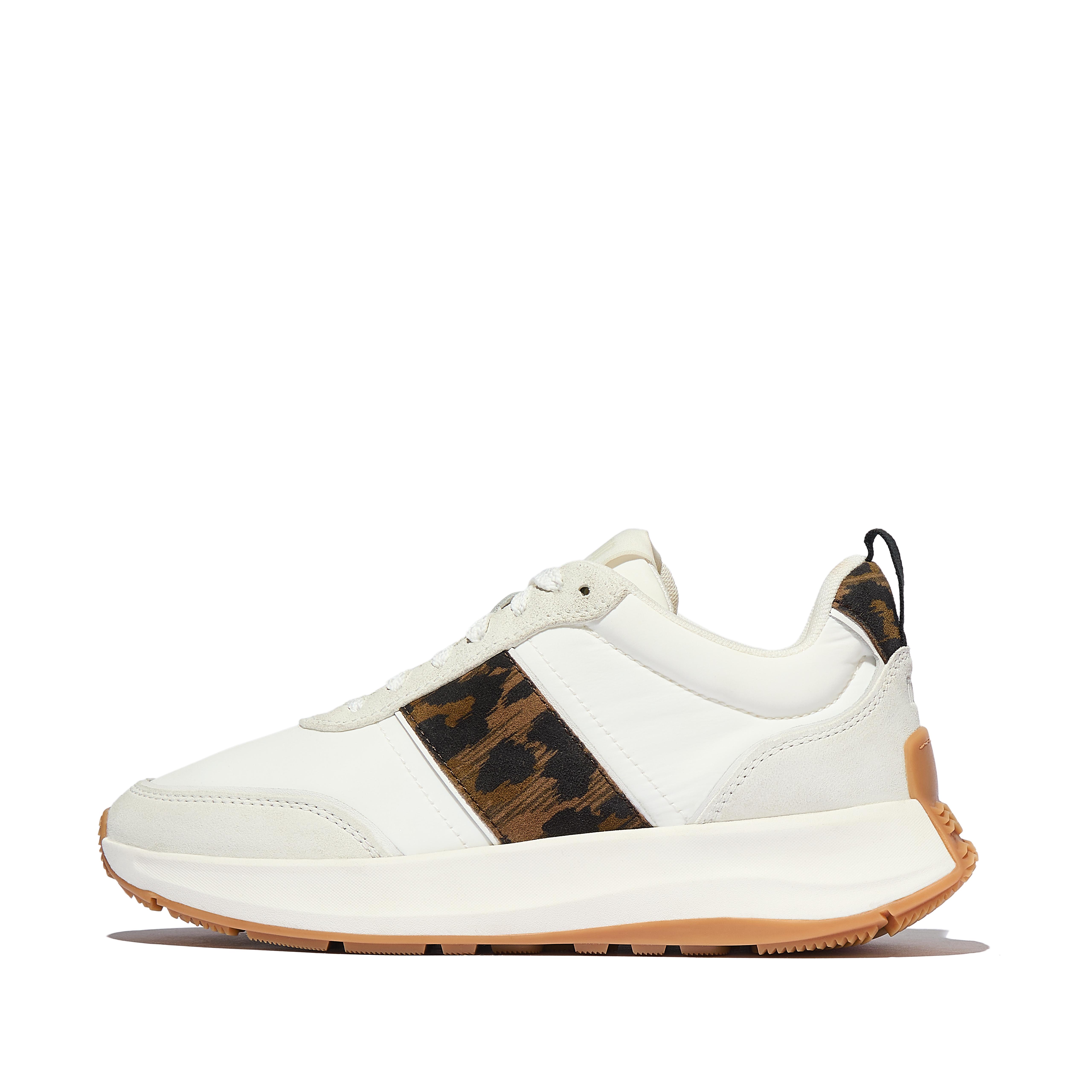 FitFlop F-MODE Flow Leopard Suede/Fabric Sneakers Leather/Suede/Fabric Polyester, Outlet, White/Leopard, Size: US 6.5