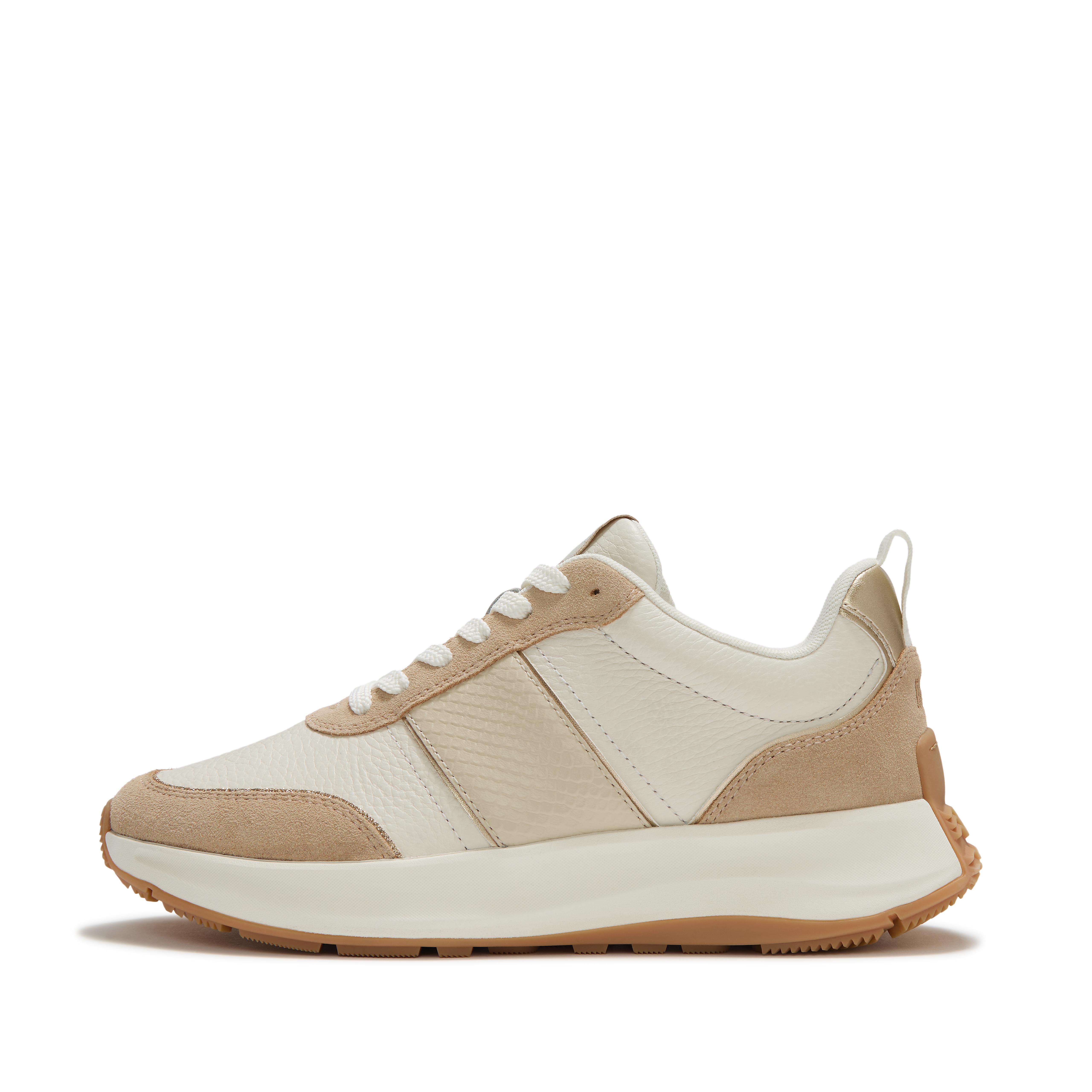 Fit Flop  F-Mode Flow Leather Trainers Tan/Platino Leather/Suede Faux Leather in Women's size 6.5