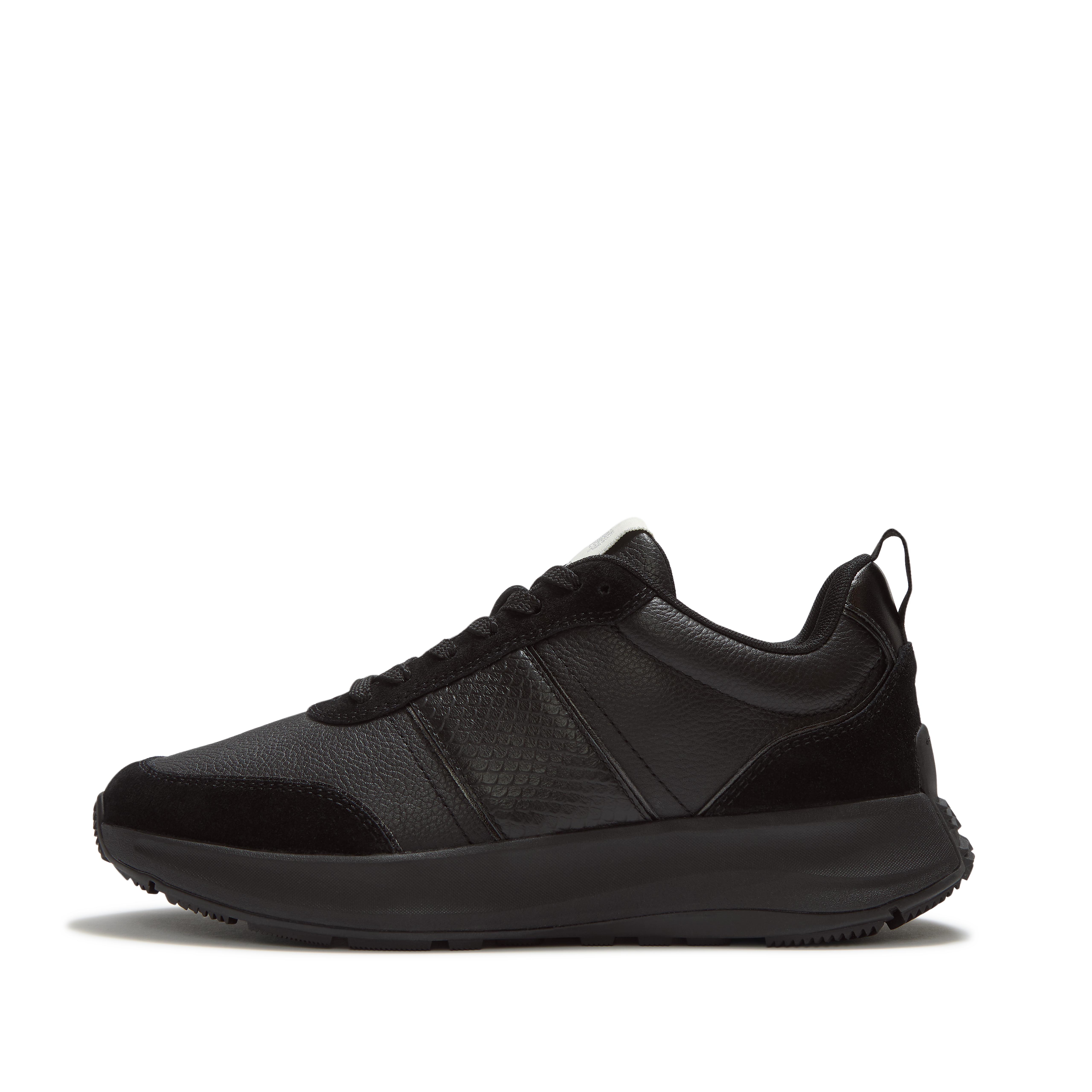 Fit Flop  F-Mode Flow Leather Trainers Black Leather/Suede Faux Leather in Women's size 8