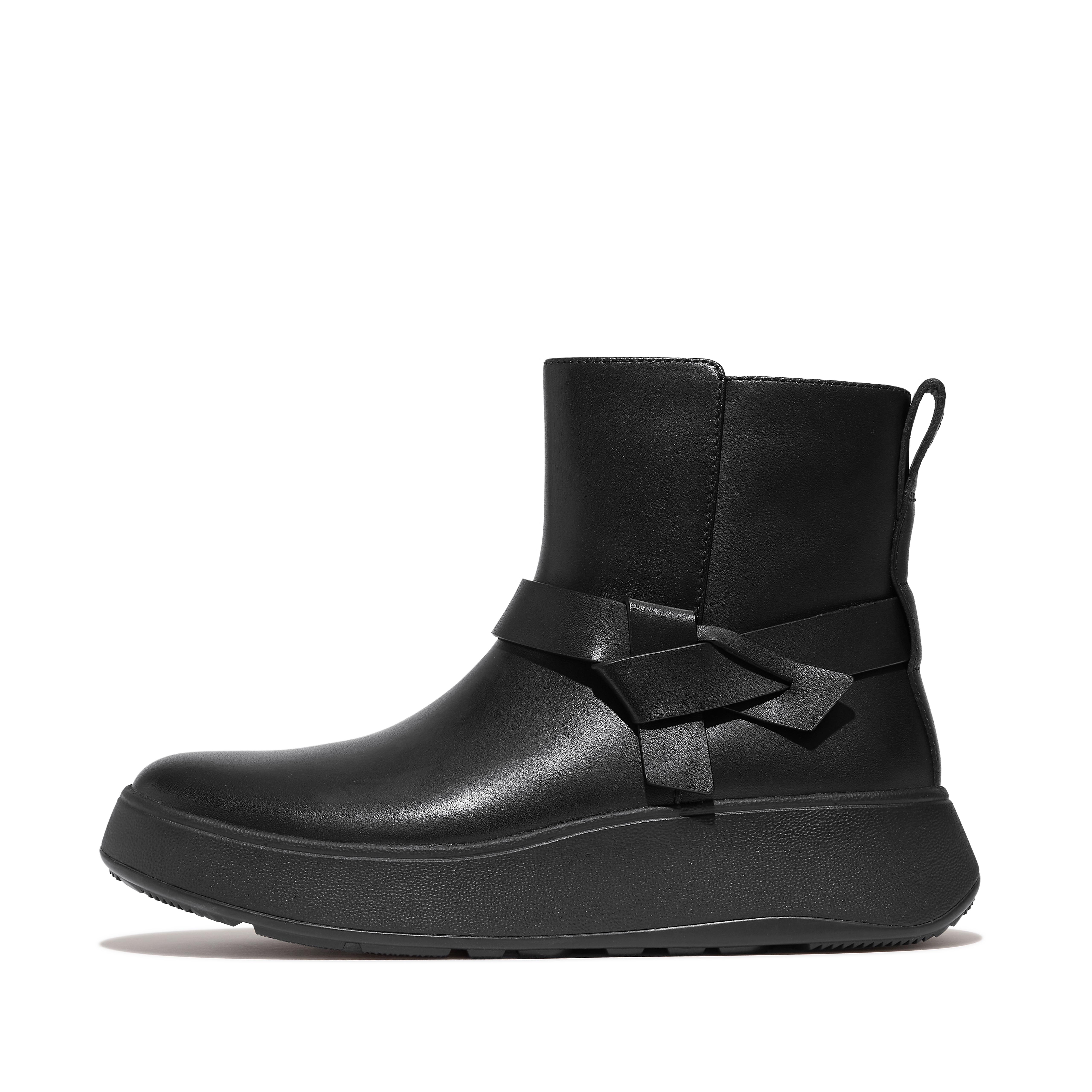 Women F-MODE Folded-Knot Leather Flatform Short Boots, Full Price