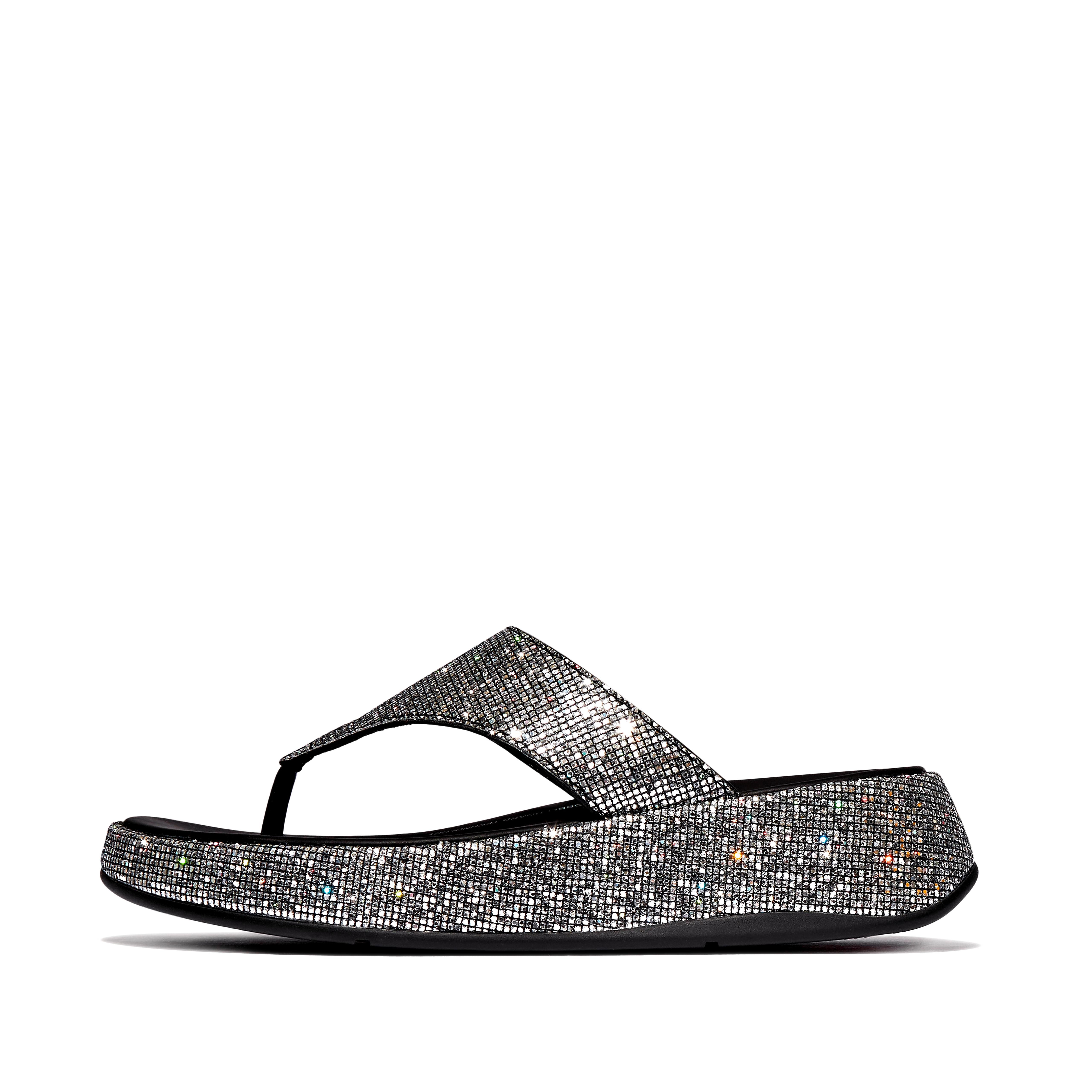 Women F-MODE Glitterball Flatform Toe-Post Sandals Leather, Full Price