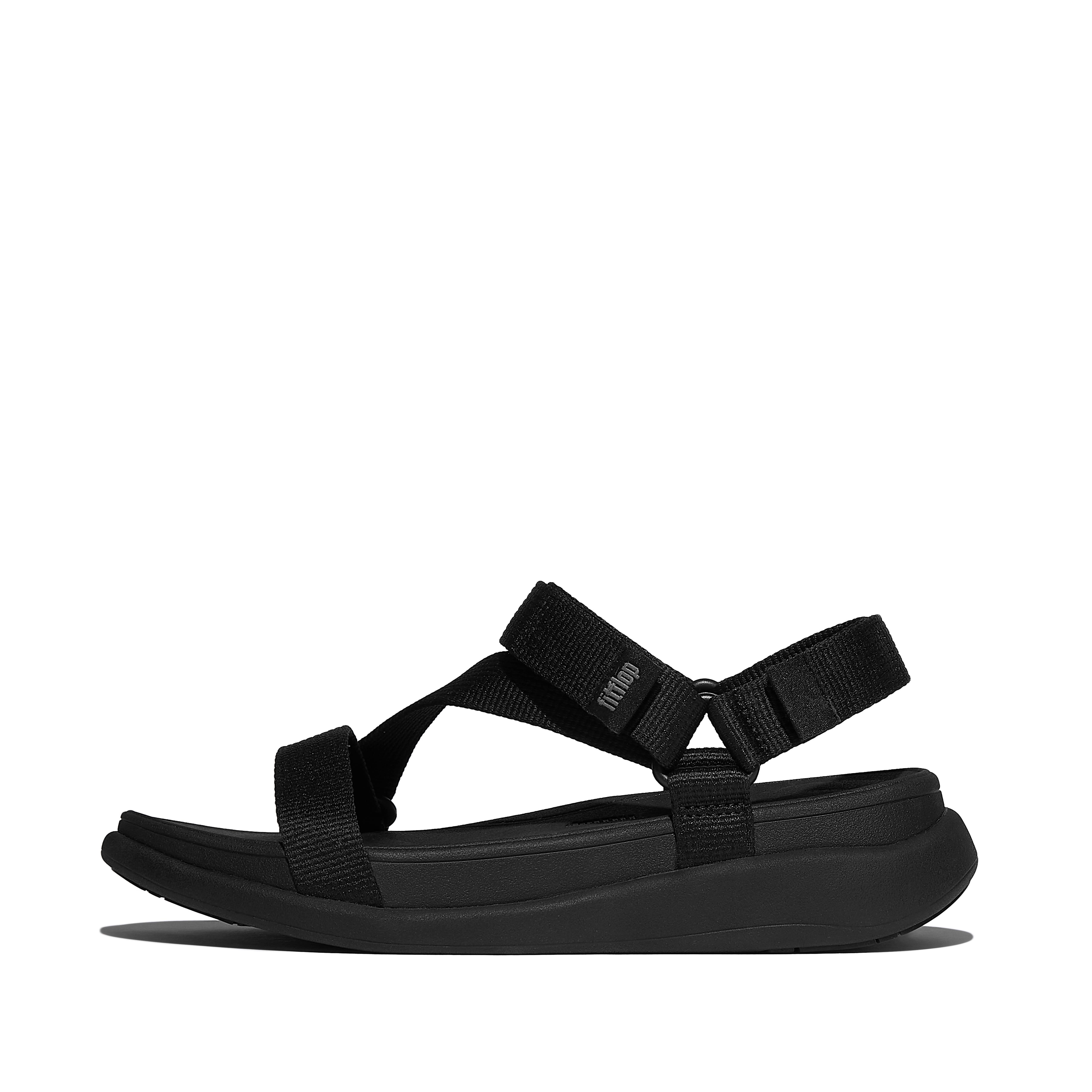 FitFlop F-MODE Go Adjustable Webbing Z-Strap Sandals Polyester Webbing Nylon, Full Price, All Black, Size: US 8