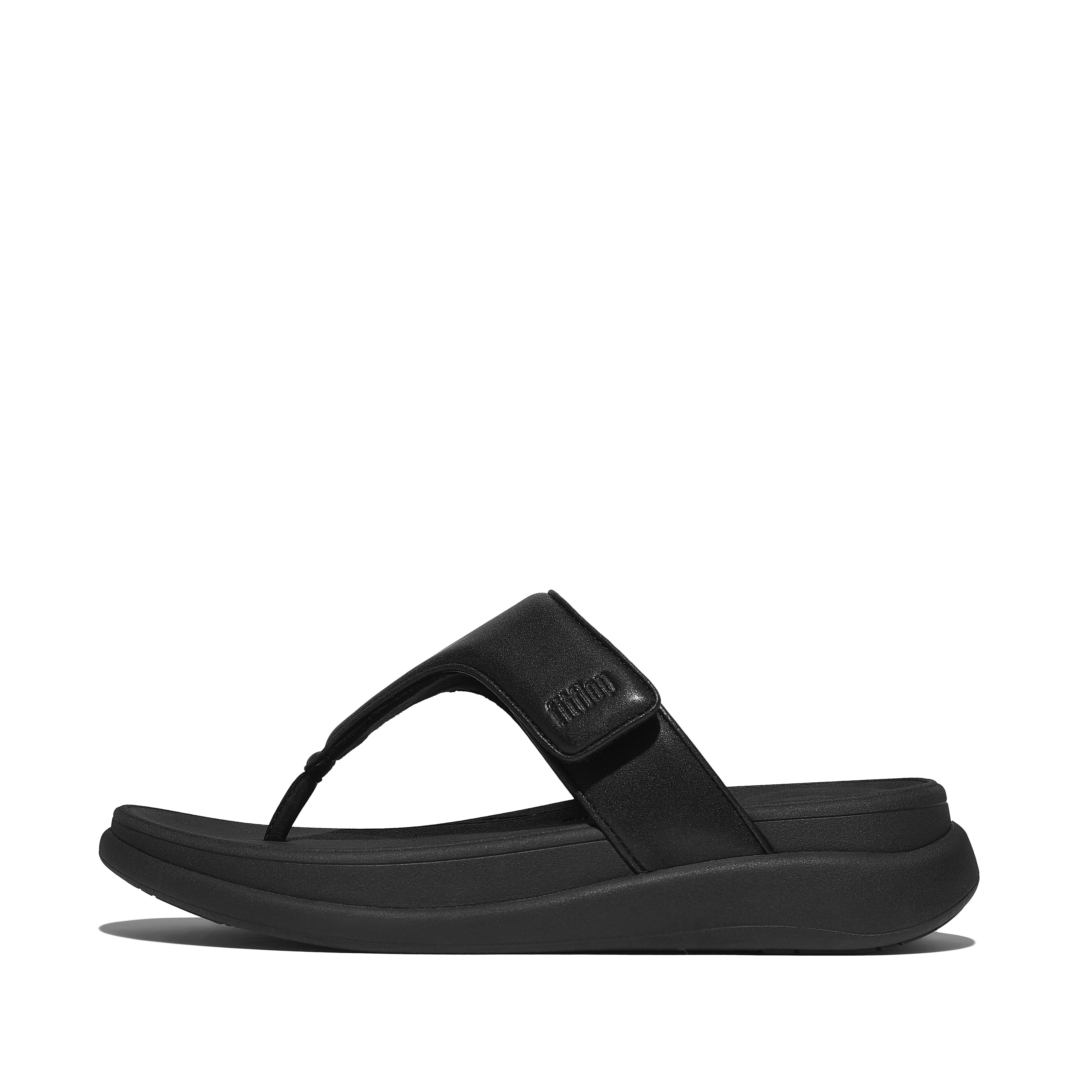 FitFlop F-MODE GO Adjustable Toe-Post Sandals Faux Leather Pu, Full Price, All Black, Size: US 7.5