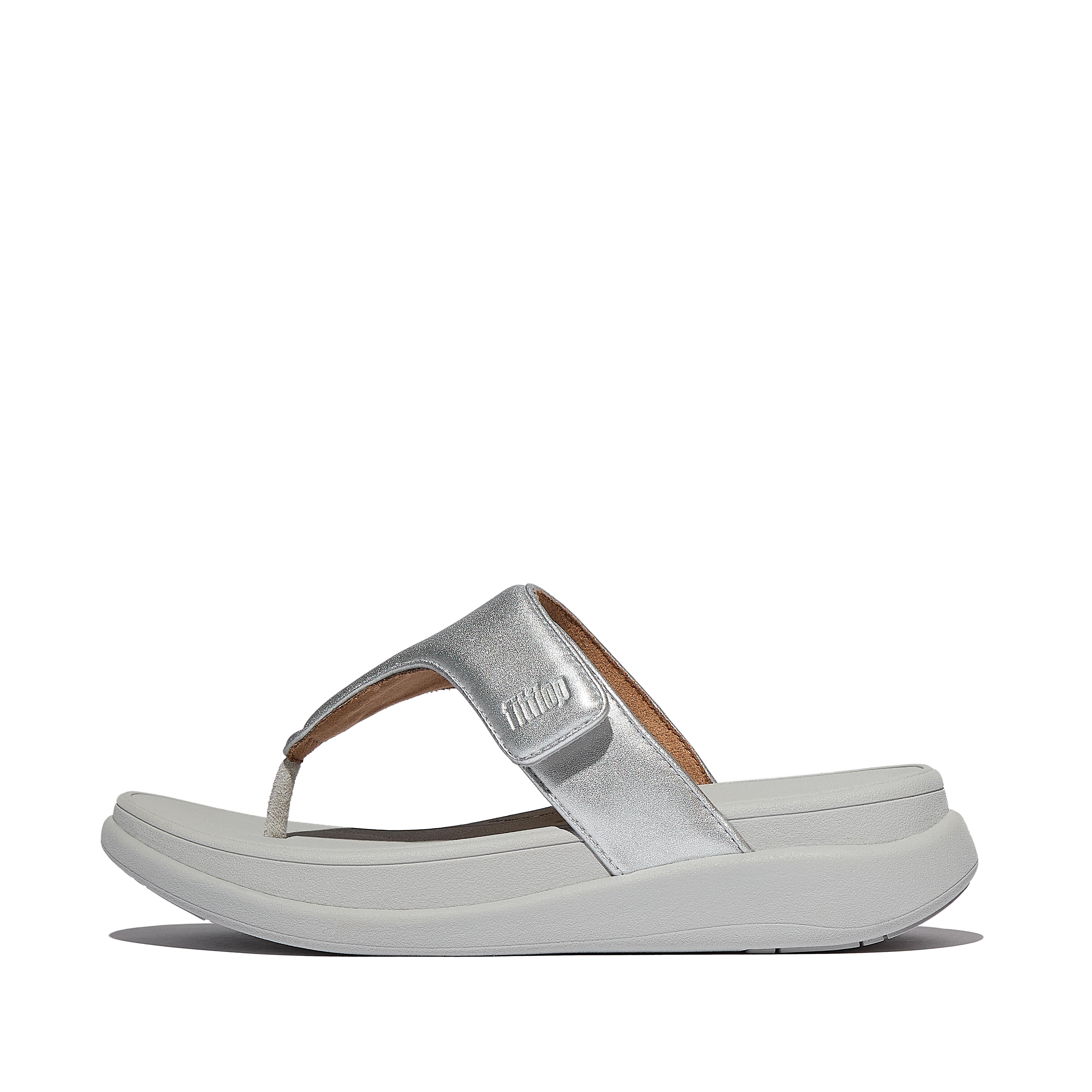 Women F-MODE GO Adjustable Metallic Toe-Post Sandals Faux Leather Pu