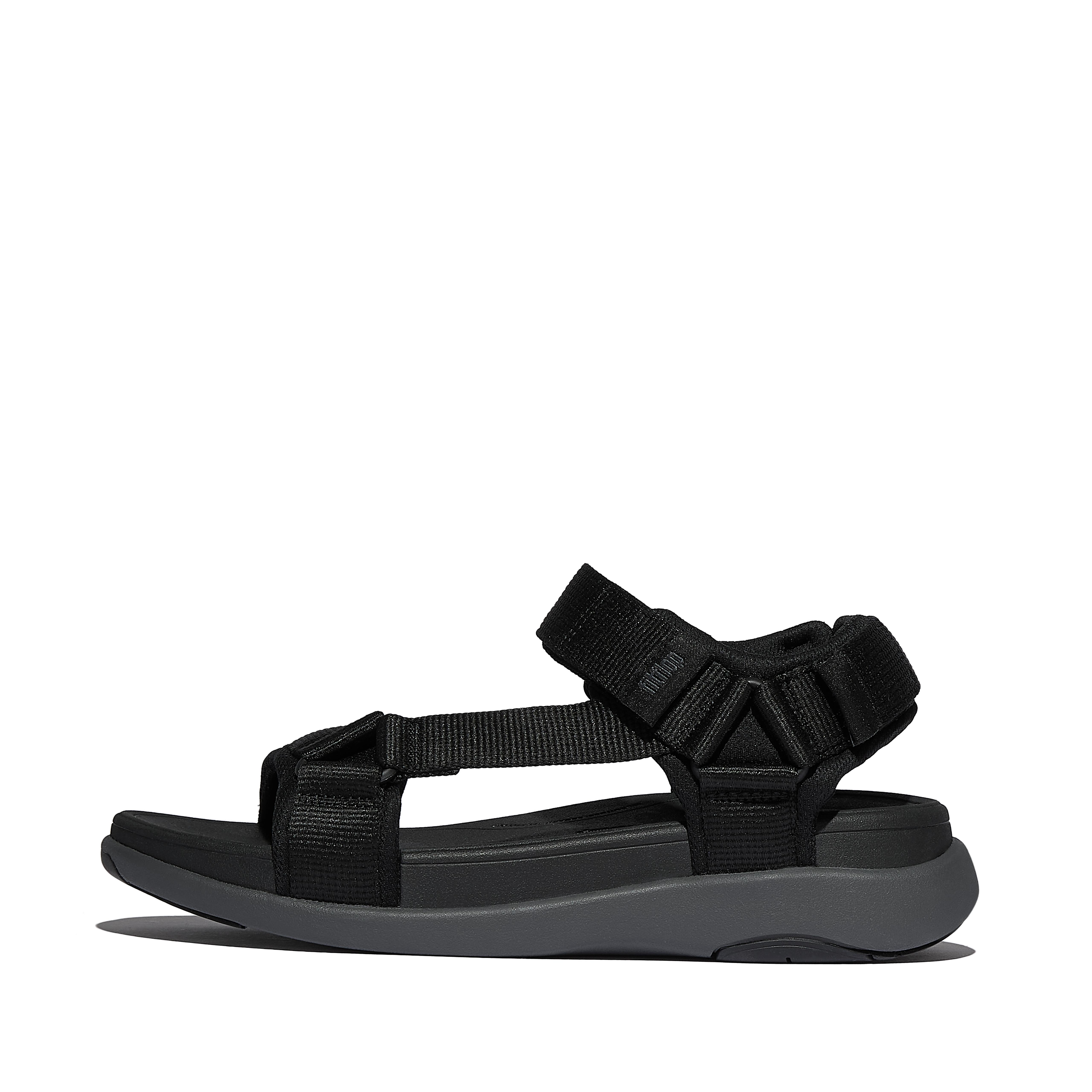 FitFlop F-MODE Go Adjustable Webbing Back-Strap Sandals Polyester Webbing Nylon, Full Price, Black Mix, Size: US 12.5