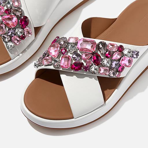 Women's F-Mode Jewel-Deluxe Leather Slides | FitFlop US