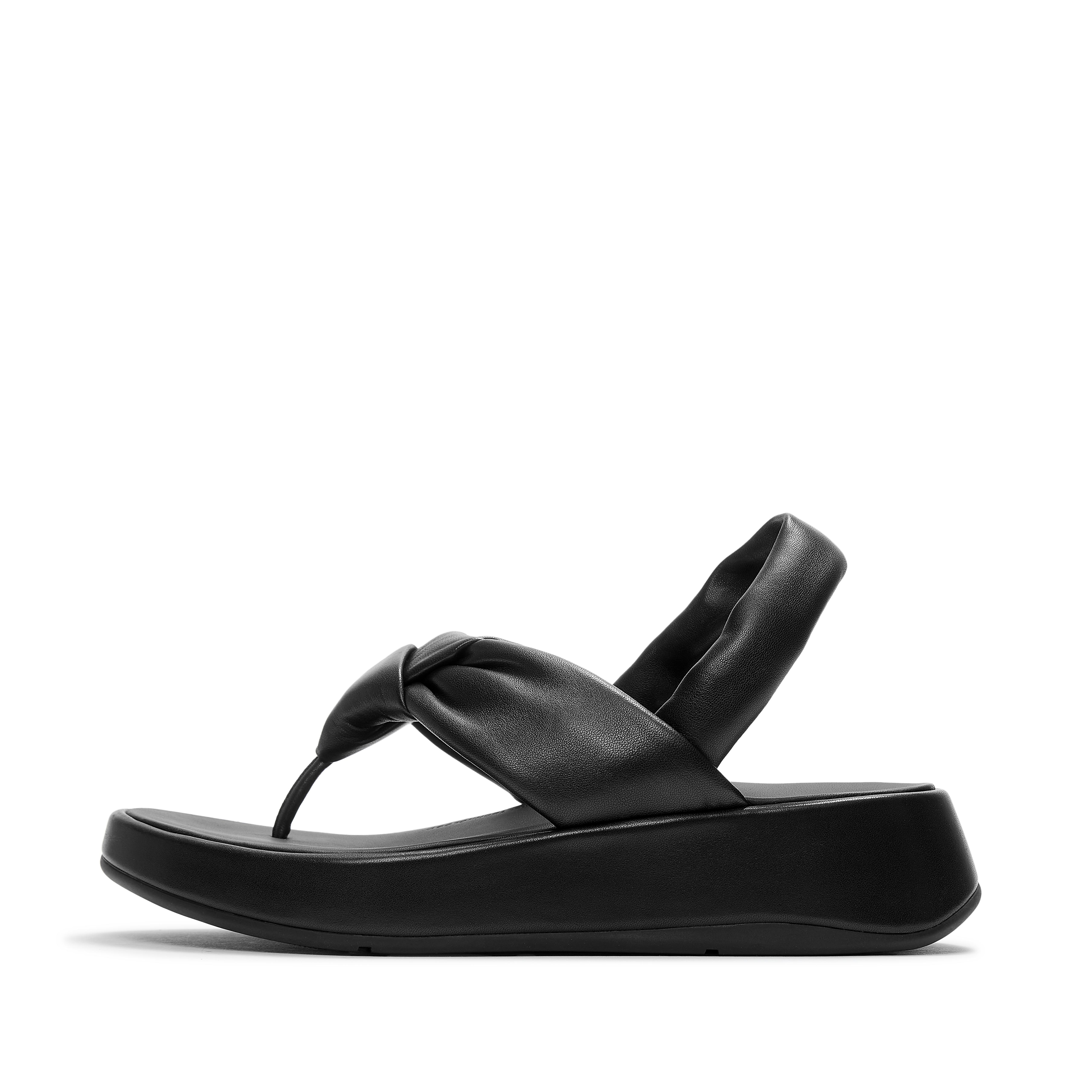 FitFlop F-MODE Knot Soft-Leather Back-Strap Sandals, Full Price, Black, Size: US 10