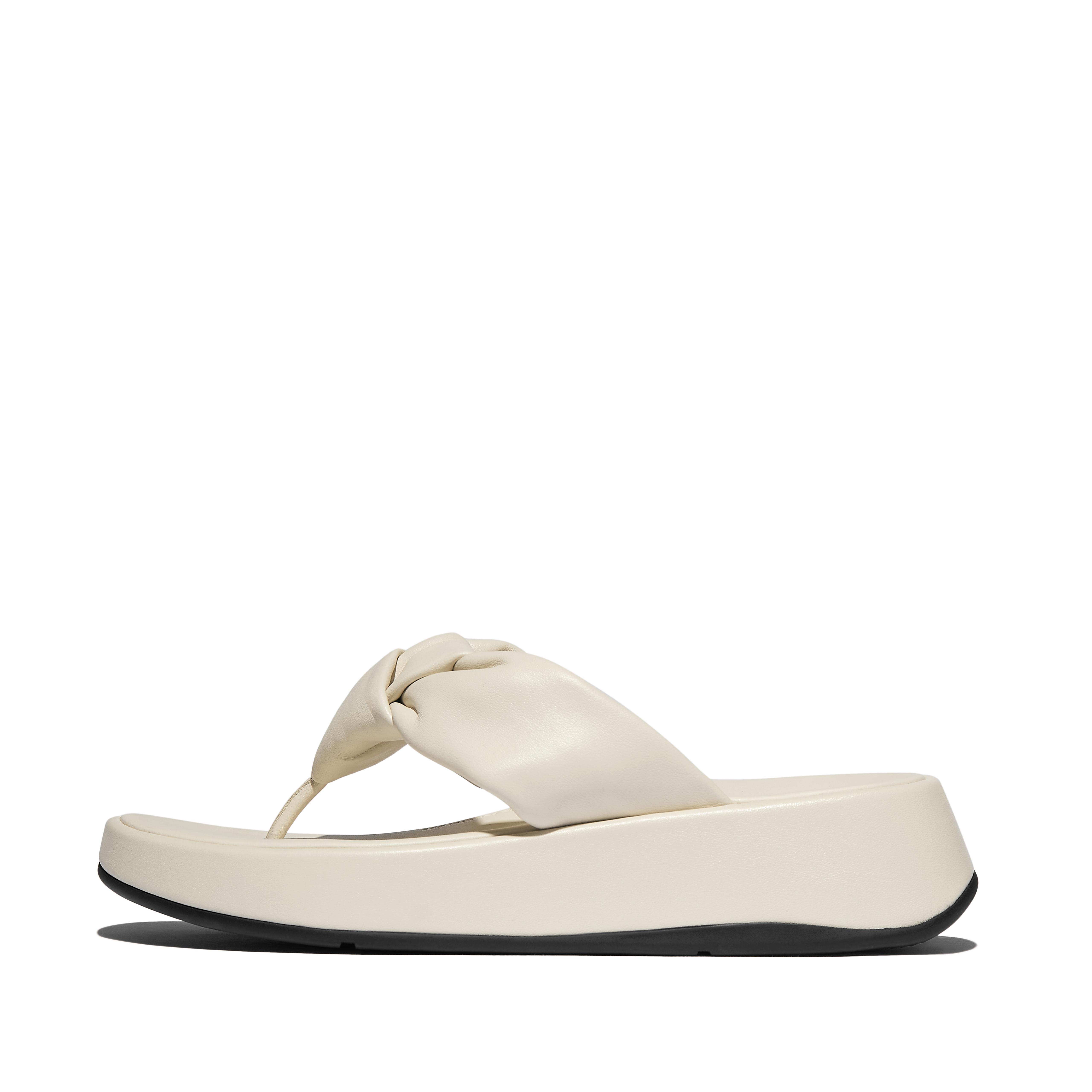 F-Mode Knot Soft-Leather Flatform Toe-Post Sandals