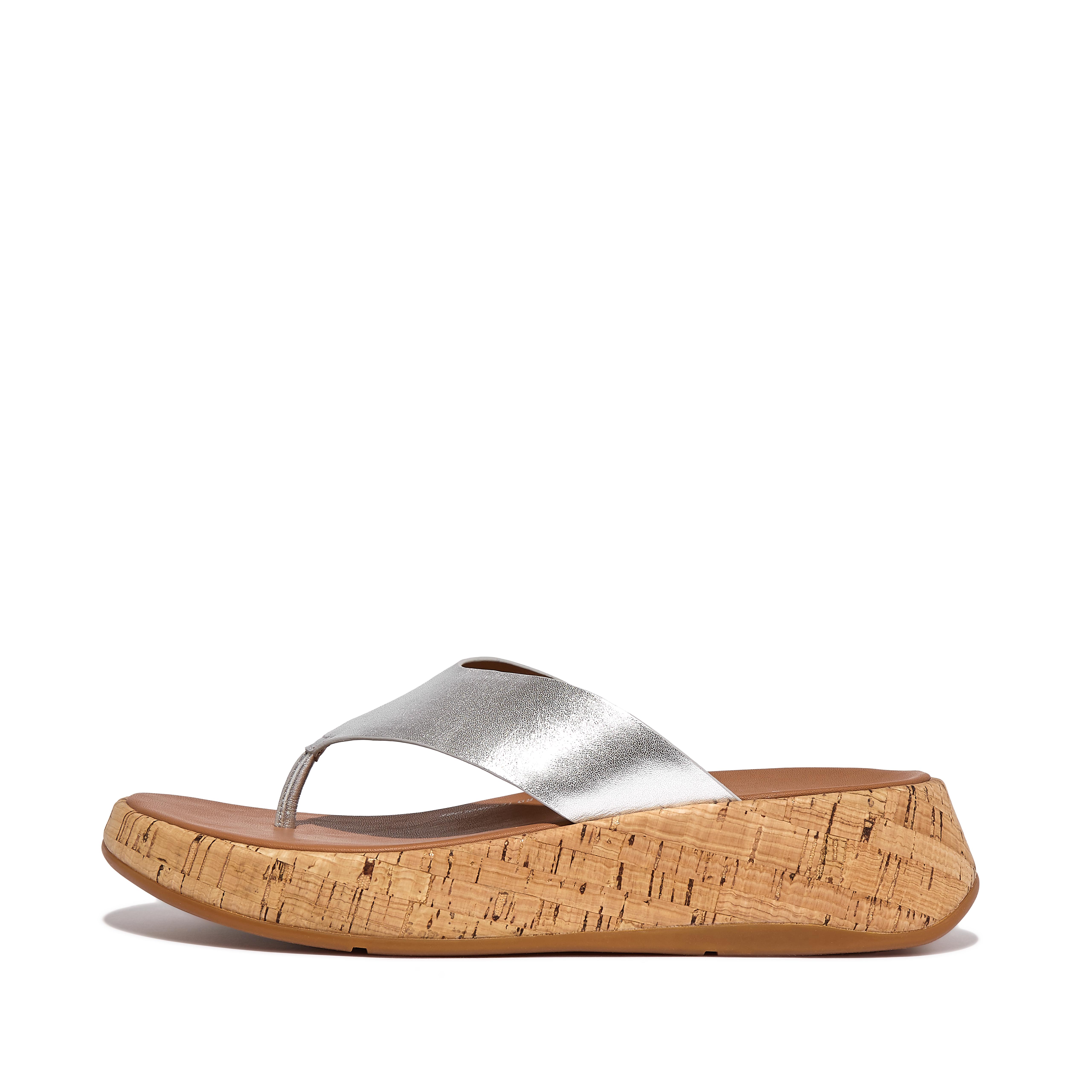 Fitflop Metallic Leather/Cork Flatform Toe-Post Sandals
