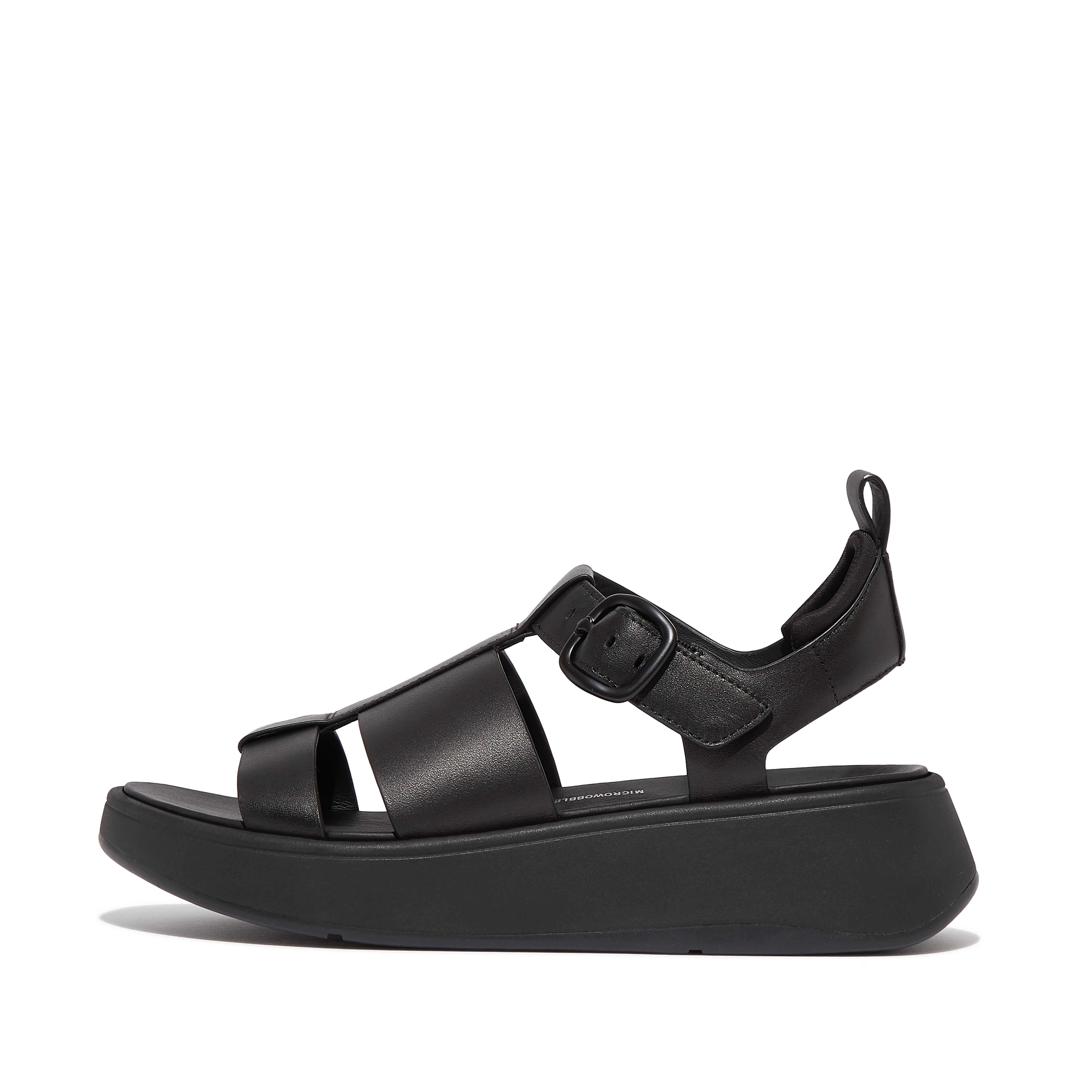 FitFlop F-MODE Leather Flatform Fisherman Sandals Leather/Nylon/Spandex Fabric, Full Price, Black, Size: US 11