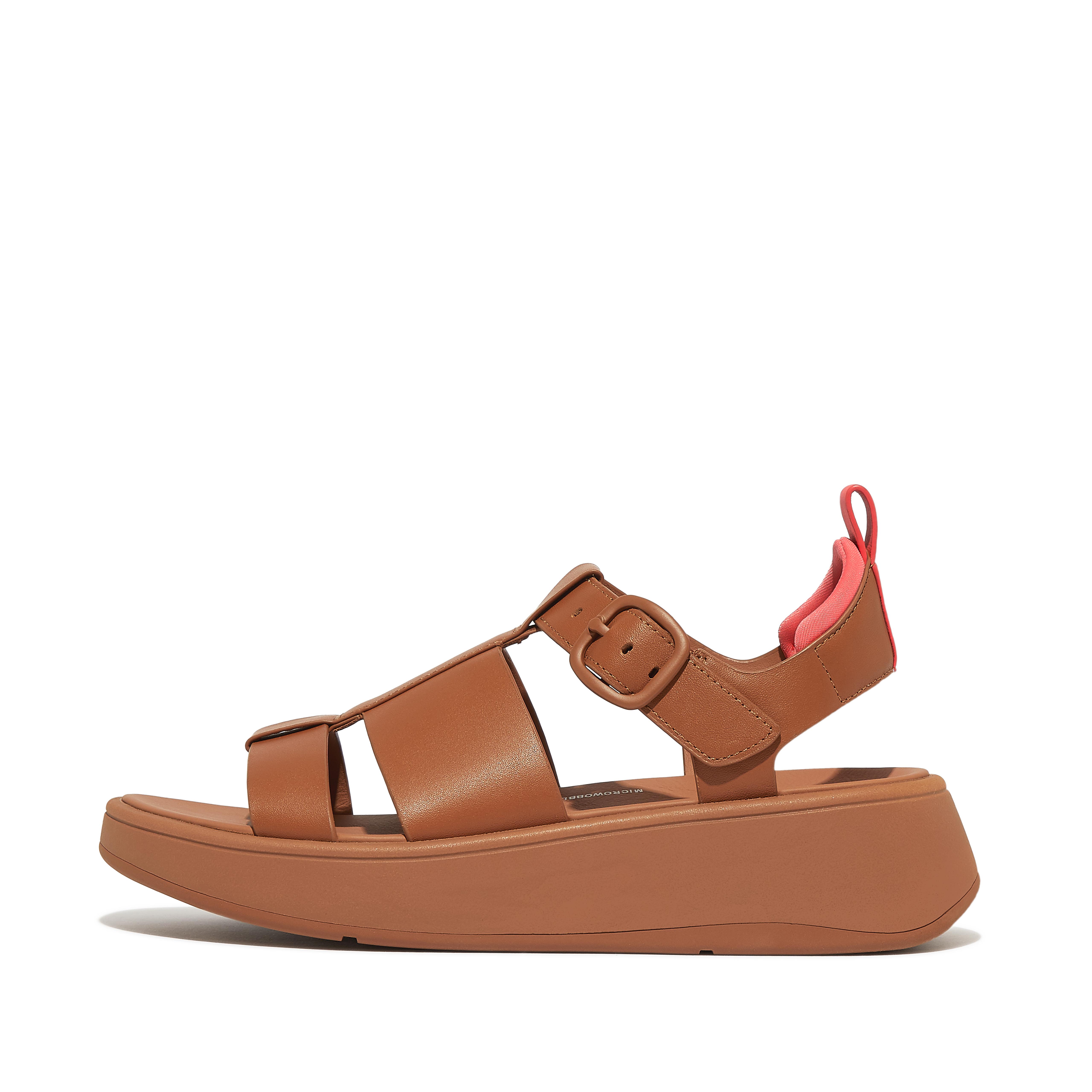 Fitflop Leather Flatform Fisherman Sandals,Light Tan/Coral