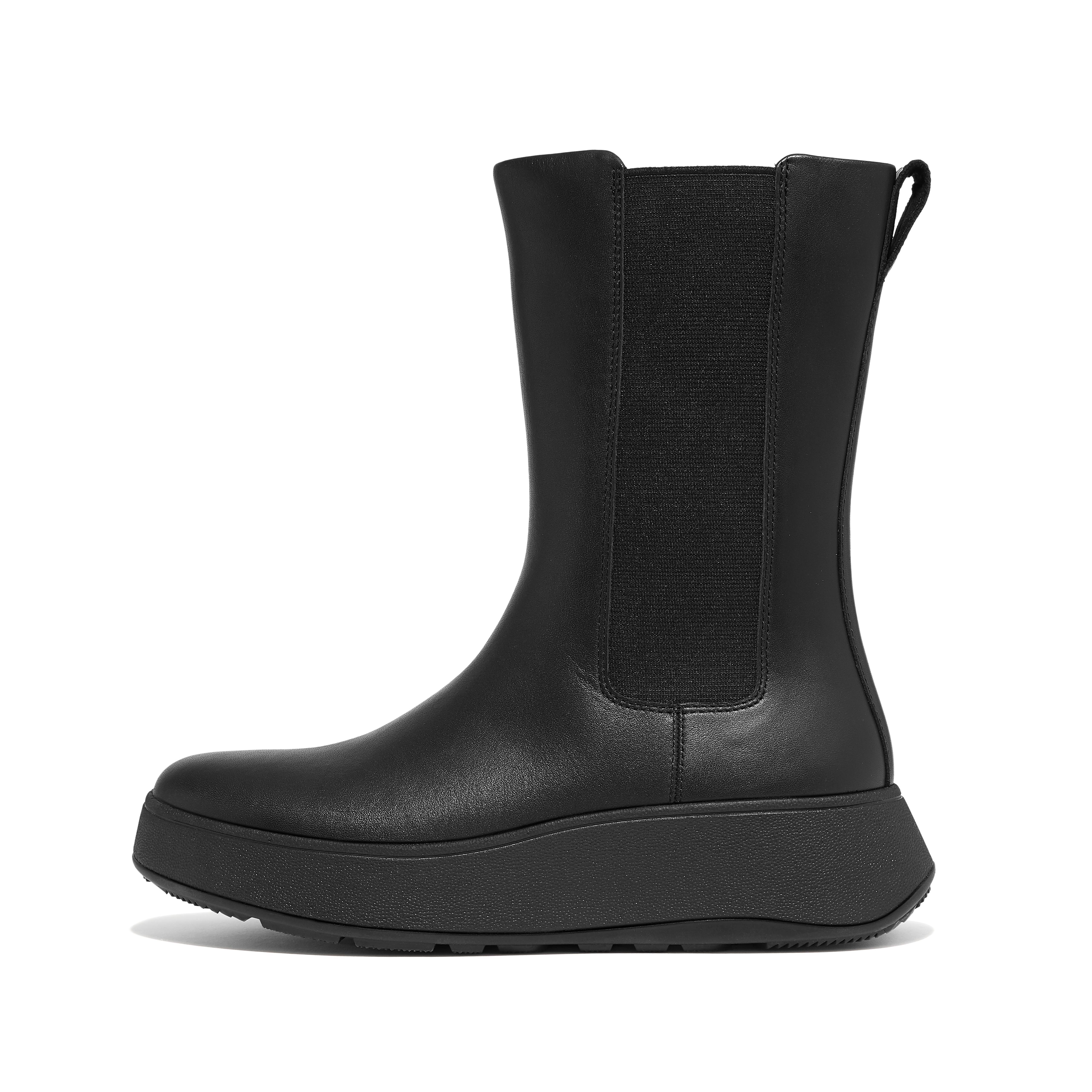 핏플랍 Fitflop Leather Flatform High Chelsea Boots,All Black